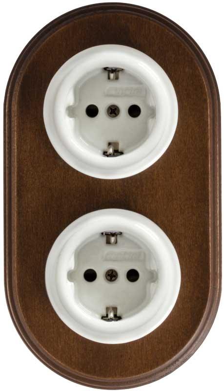 Eluttag Double Porcelain Plate with Dark Brown Wood Frame - Perfect for Dining Tables, Kitchen Countertops, and Home Decor