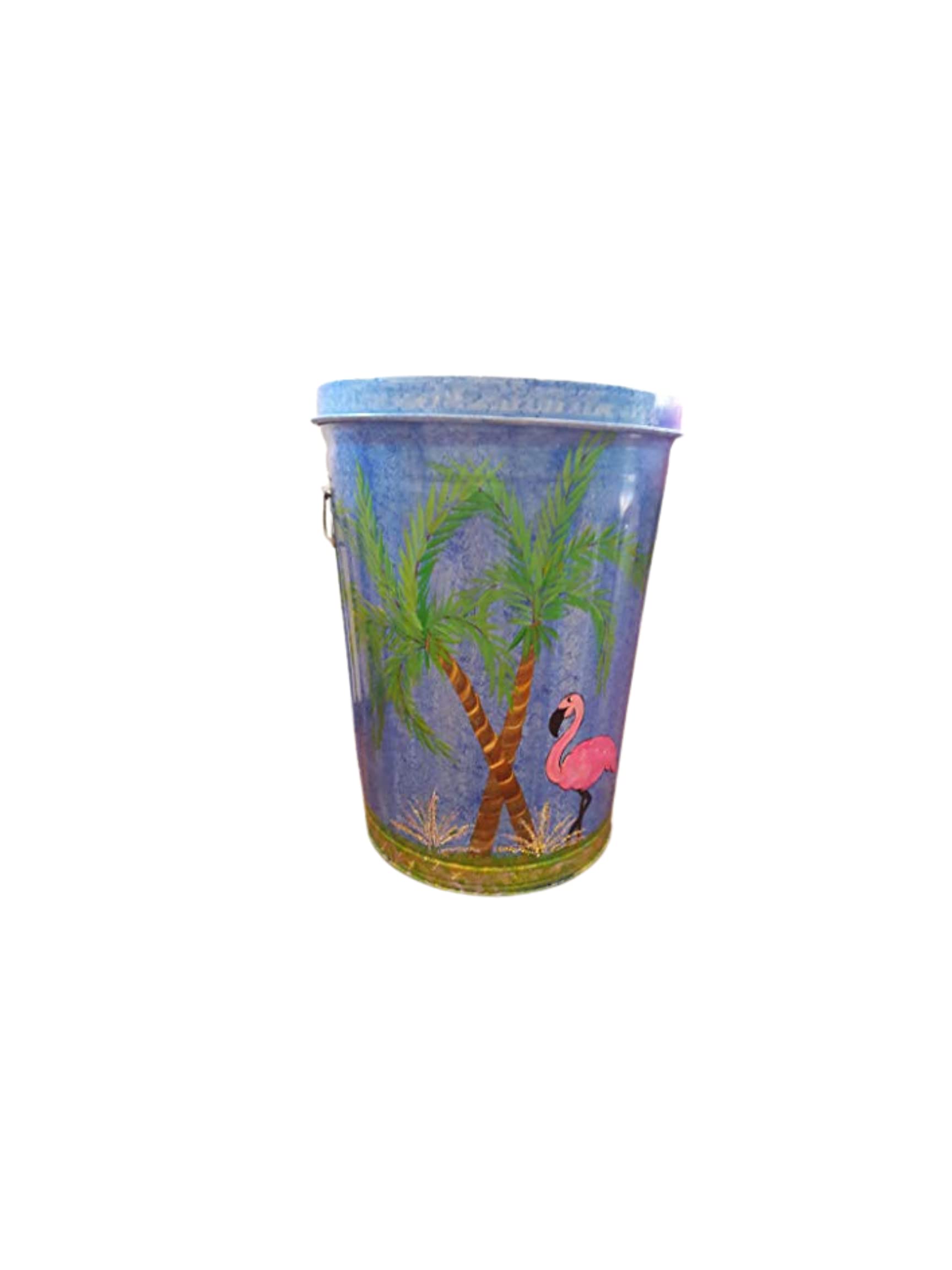 20 Gallon Hand Painted Galvanized Steel Trash Can - Durable Outdoor & Indoor Garbage Bin for Home, Office, Kitchen, and Garden Waste Disposal
