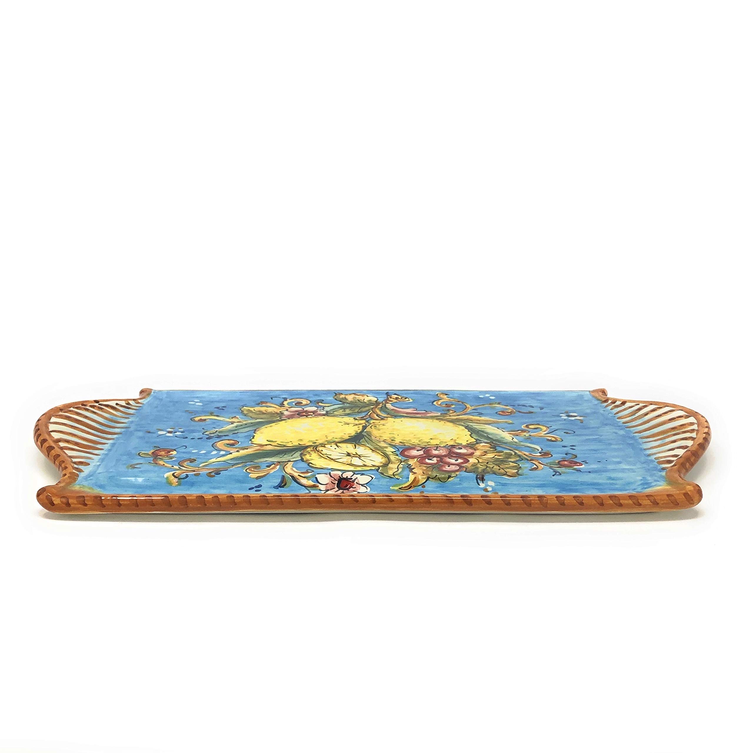 Hand-Painted Italian Ceramic Cheese Tray Plate - Amalfi Lemon Pattern Appetizer Dish | Authentic Tuscan Pottery from Florence, Italy | Perfect for Charcuterie, Entertaining & Home Decor
