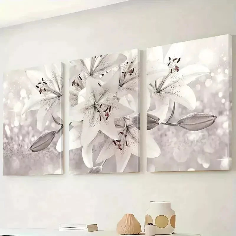 3-Piece White Lily Flower Wall Art Set - Framed Canvas 50x70cm - High Quality Print - 100% Australian Made - Ready to Hang - Perfect for Living Room, Bedroom & Office Decor
