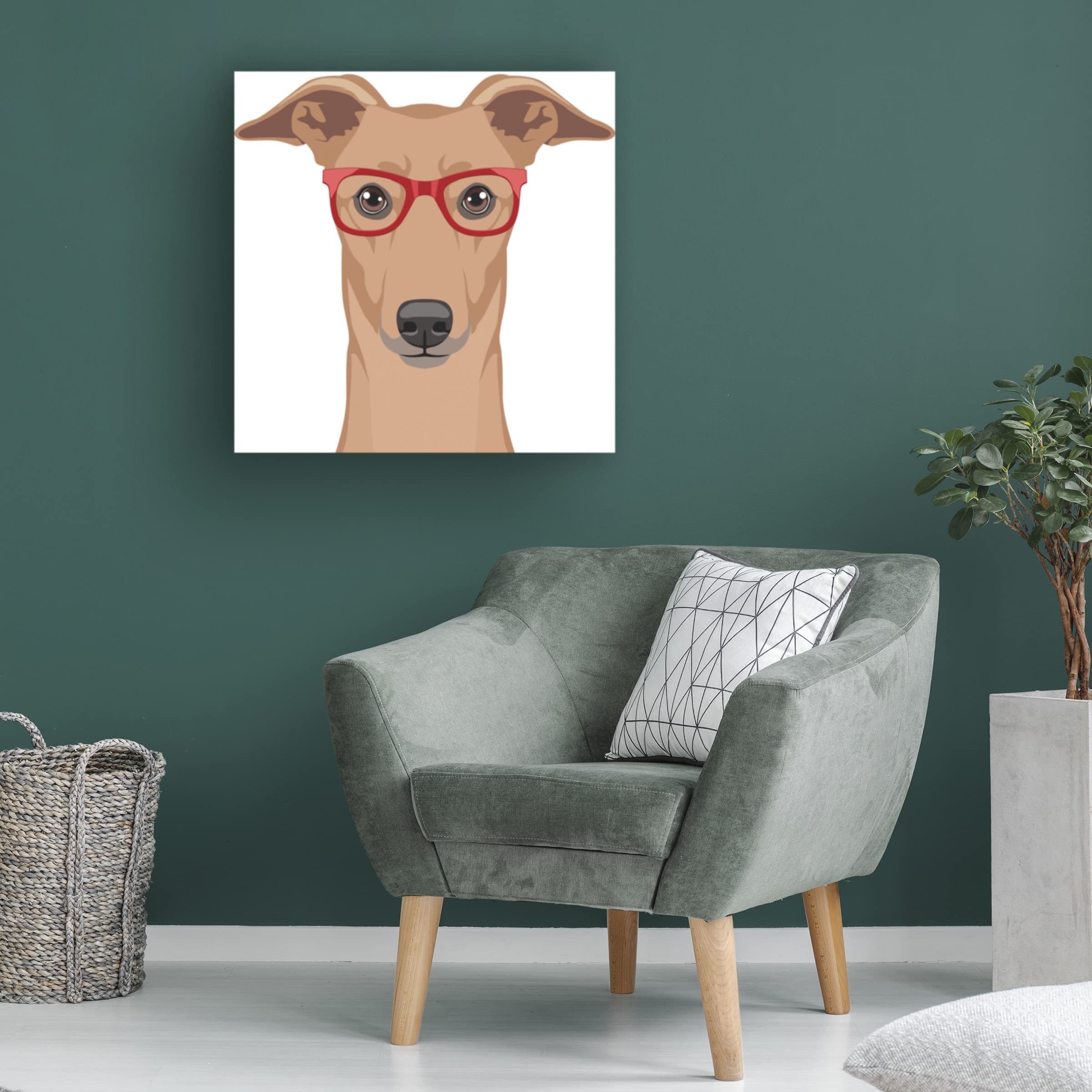 Trademark Fine Art 'Greyhound Wearing Hipster Glasses' Canvas Wall Art Print - Modern Dog Lover Decor for Living Room, Bedroom & Office