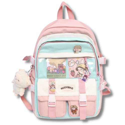 16 Inch Cute Kawaii Pastel Pink Laptop Backpack for Teen Girls - Japanese Aesthetic School Bag, Student Bookbag with USB Charging Port - Perfect for College, Travel & Daily Use (A-Pink)
