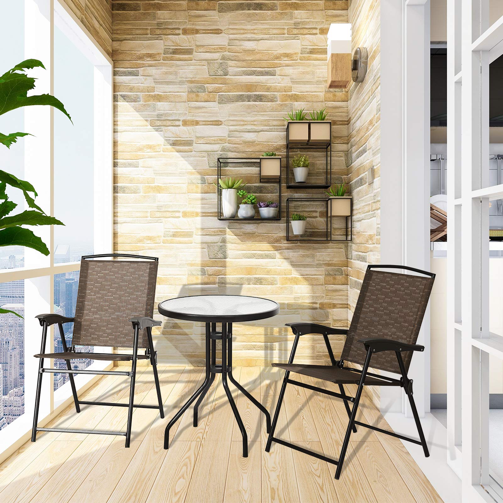 SAFSTAR 3-Piece Outdoor Bistro Set - Round Patio Dining Table with 2 Folding Chairs for Poolside, Balcony, Garden & Yard - 27.5