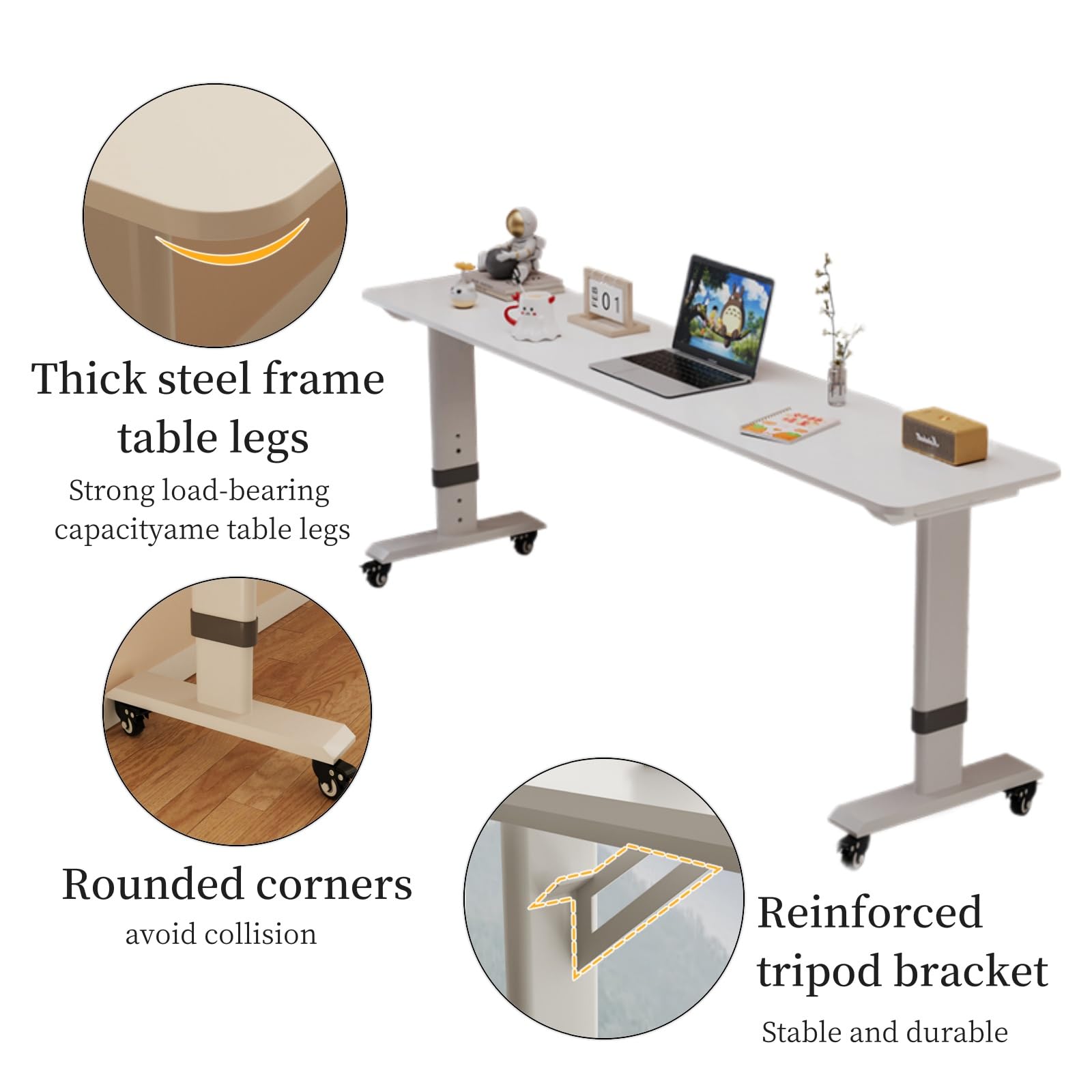 Adjustable Height Overbed Table with Wheels - Mobile Bed Desk for Laptop, Breakfast, Reading & Work - Perfect for Home, Hospital & Office Use
