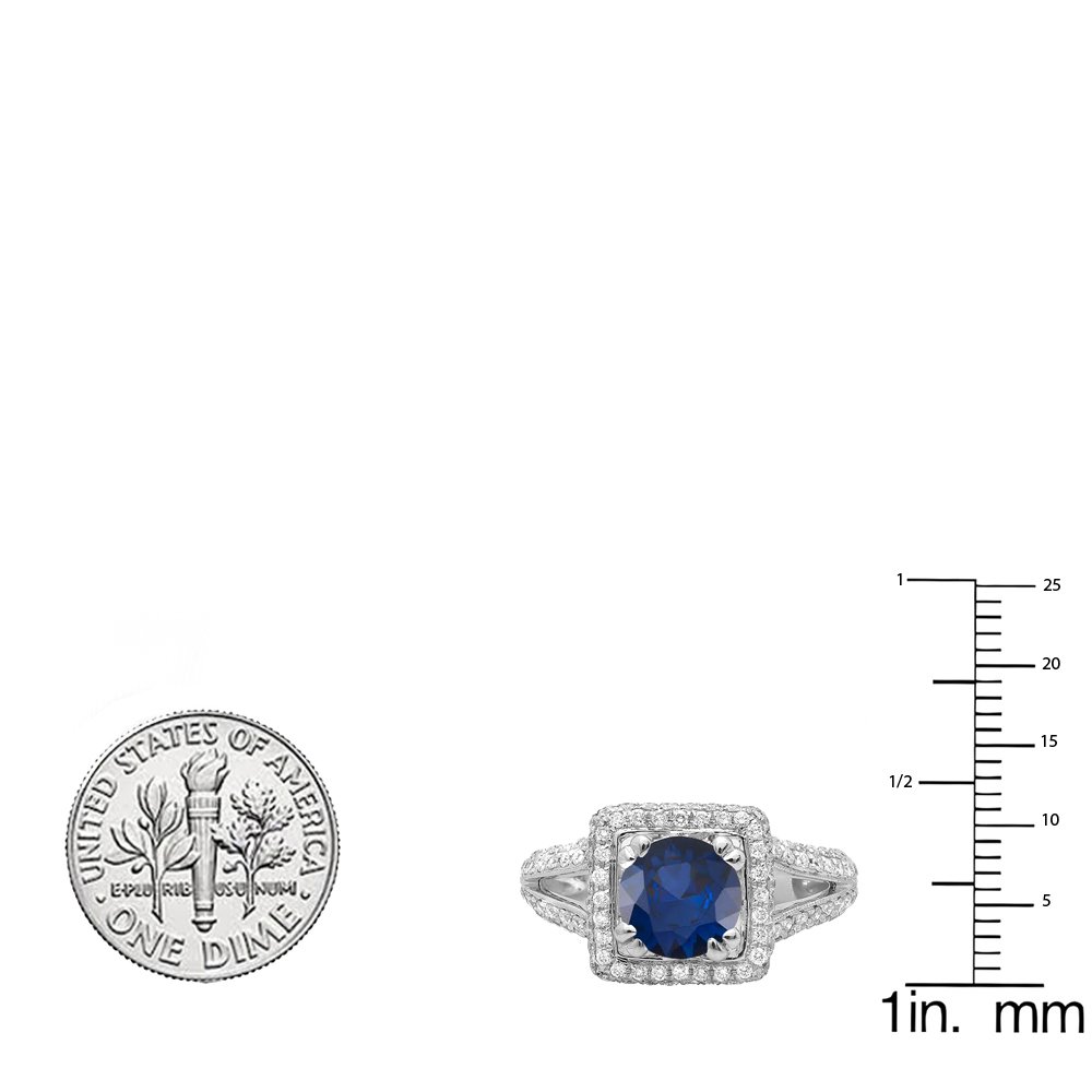 Dazzlingrock 14K White Gold Round Blue Sapphire & Diamond Halo Engagement Ring for Women – Perfect for Bridal, Wedding, and Anniversary Gifts