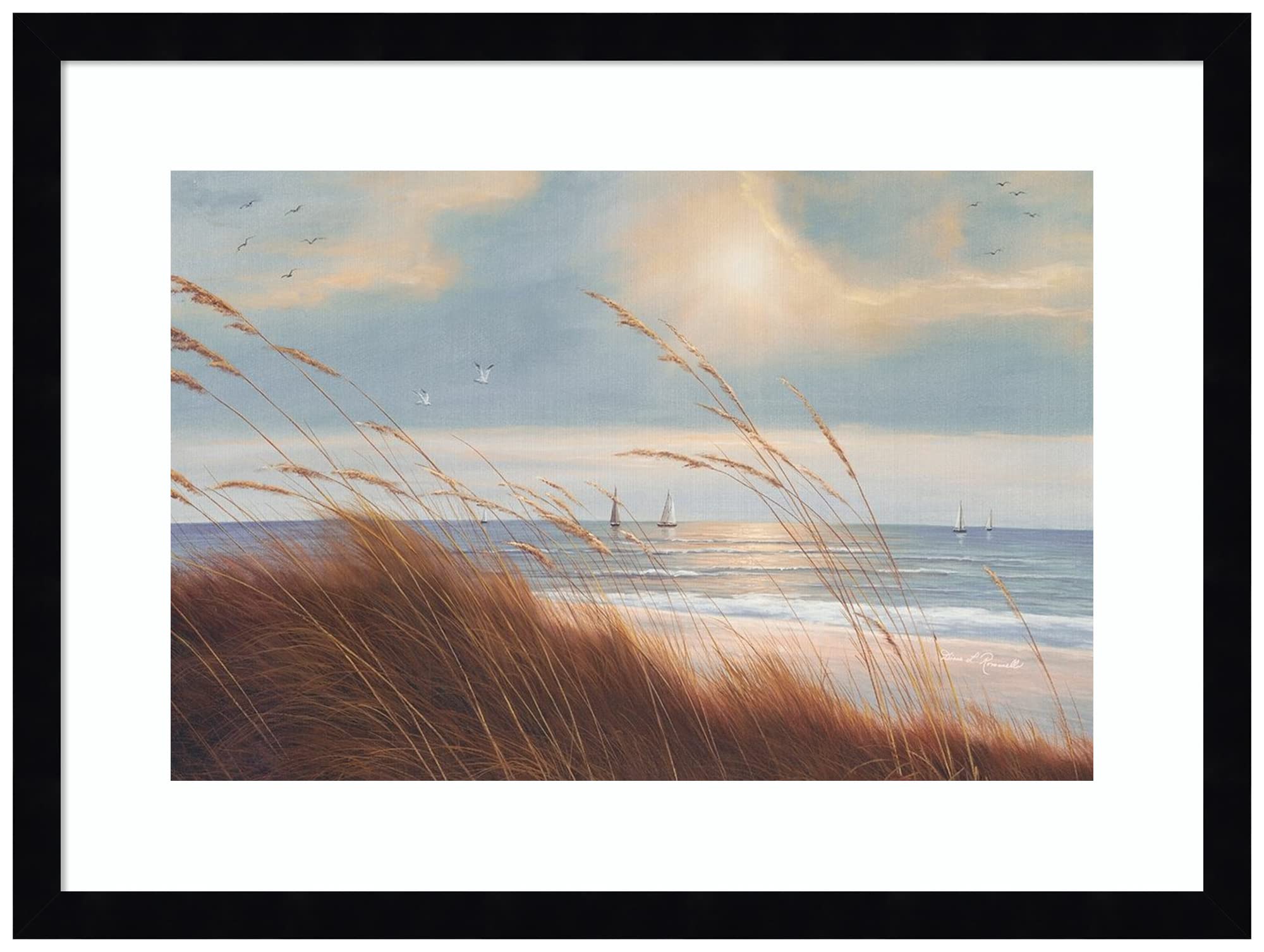 Amanti Art Framed Wall Art Print 16x21 - Sailboat Breezeway by Diane Romanello | Coastal Beach Decor | Small Poster Painting for Living Room, Bedroom, Bathroom, Kitchen & Office | Perfect for Nautical Theme, Seaside Home Decor & Coastal Interior Design