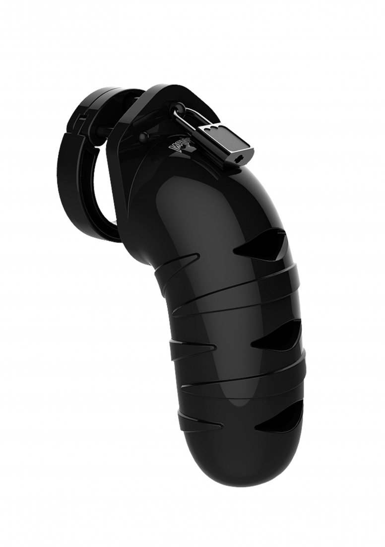 Shots America Mancage Model 05 - 5.5 Inch Black Chastity Device with Cock Ring - Secure Male Chastity Cage for BDSM, Couples Play & Long-Term Wear