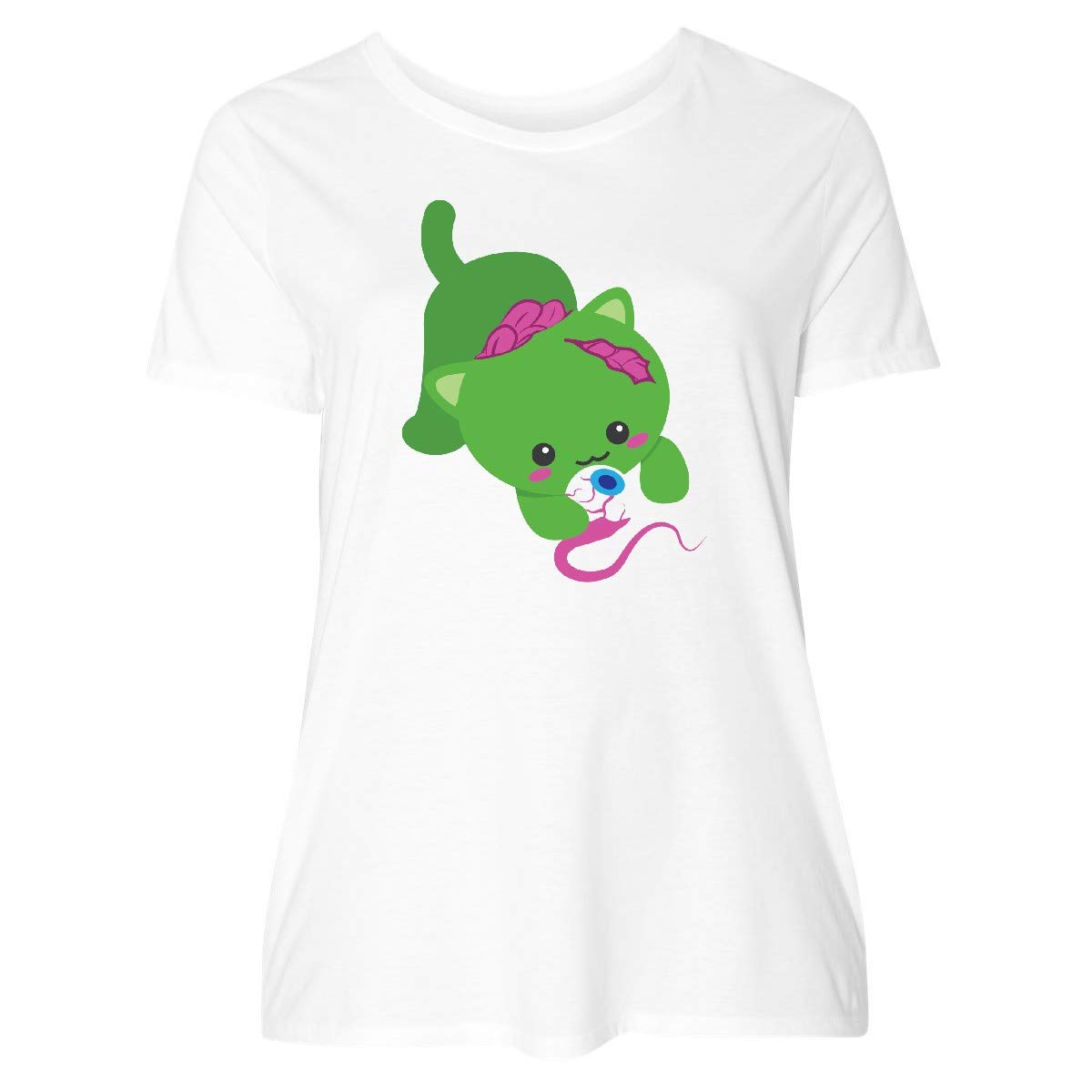Inktastic Zombie Cat Women's Plus Size T-Shirt - Funny Halloween Graphic Tee for Women - Casual & Comfortable Cotton Shirt for Parties, Cosplay & Everyday Wear