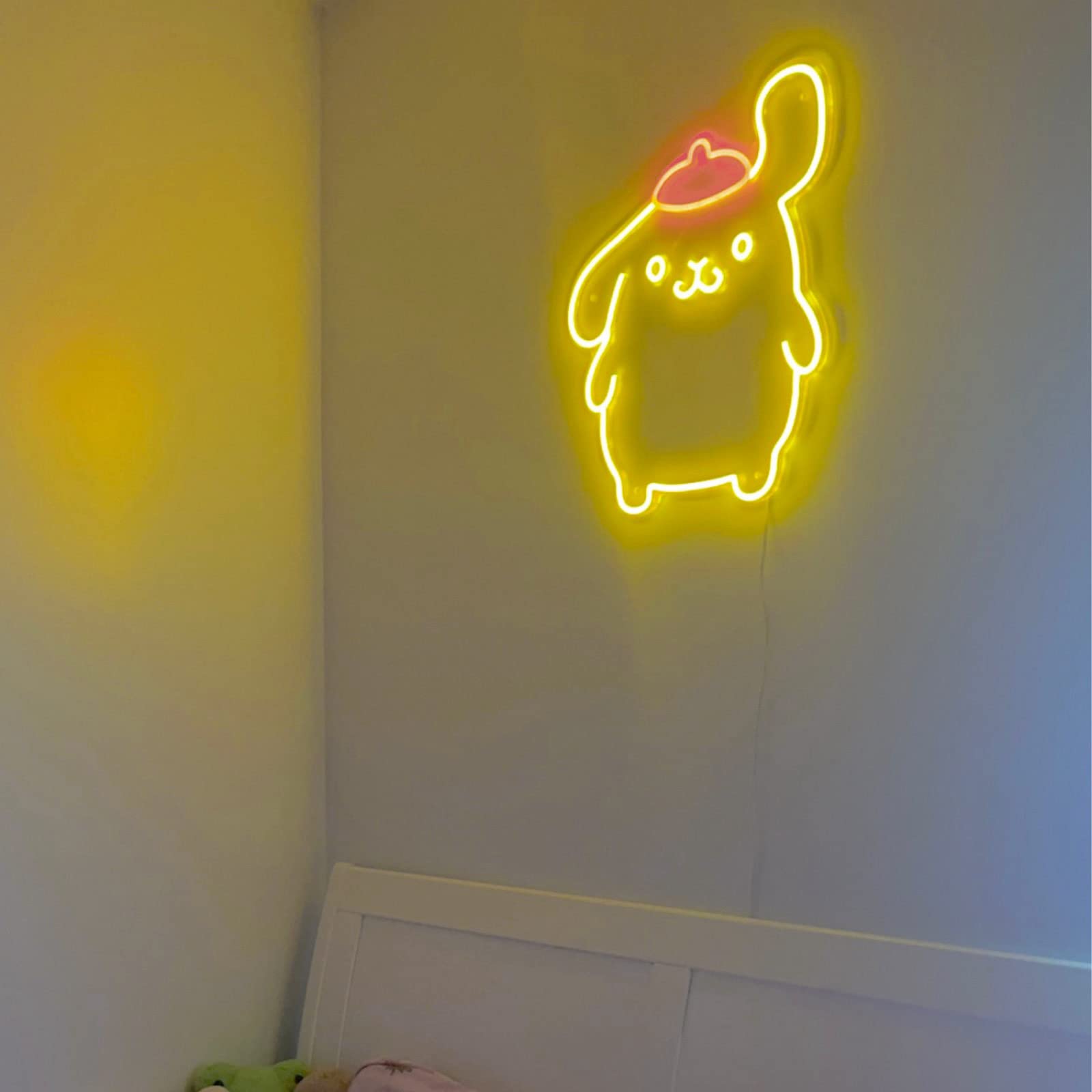 Pom Purin Neon Sign - 3D Anime LED Wall Light for Bedroom, Game Room & Apartment Decor | Cute Japanese Cartoon Dog Night Light Gift for Kids & Teens | 14-Inch Lemon Yellow & Pink | Perfect for Anime Themed Rooms, Birthday Gifts & Kawaii Home Decor