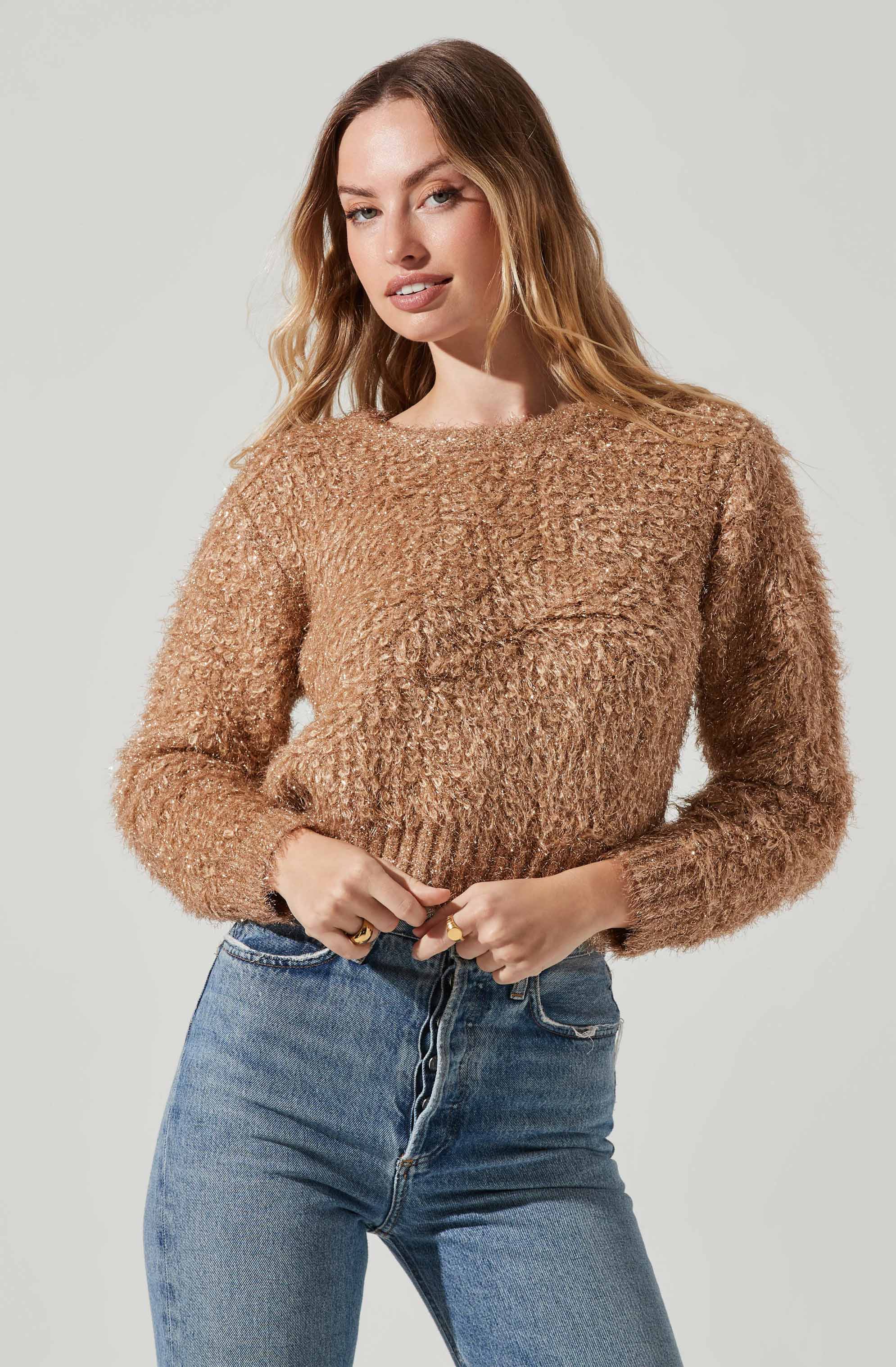 Alma Metallic Knit Sweater for Women - Shimmering Winter Pullover with Elegant Knit Design | Perfect for Holiday Parties, Office Wear & Casual Outings