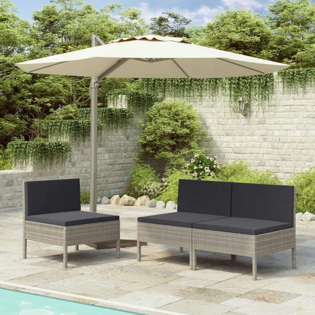 FAMIROSA 3-Piece Gray Poly Rattan Garden Chairs Set with Cushions - Outdoor Patio, Backyard, Poolside Lounge Furniture for Relaxing