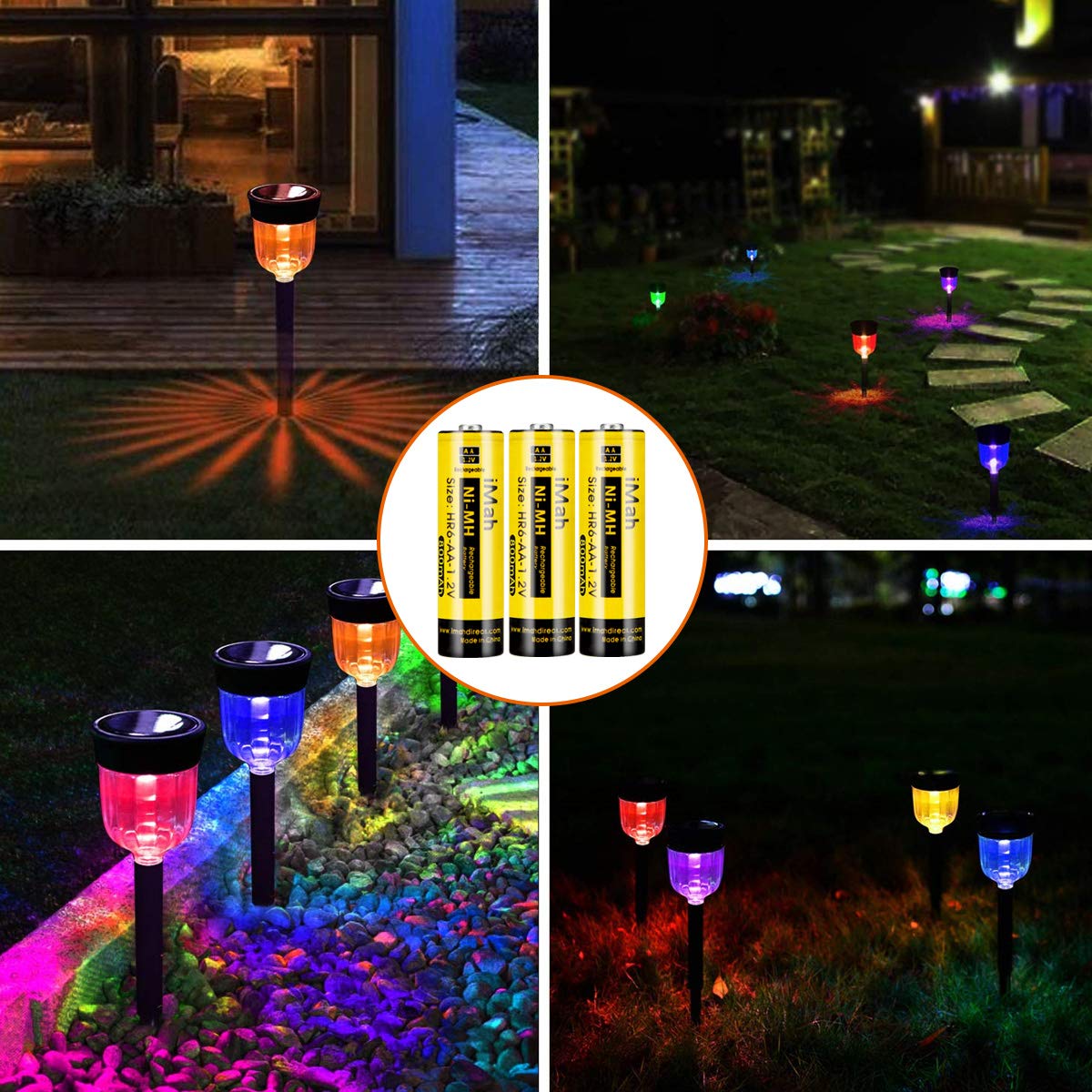 iMah HR6 AA Rechargeable Batteries 800mAh 1.2V Ni-MH - Solar Lights & Outdoor Garden Pathway Lamps Replacement - Pack of 8 - Perfect for Landscape Lighting, Backyard Decor & Nighttime Safety