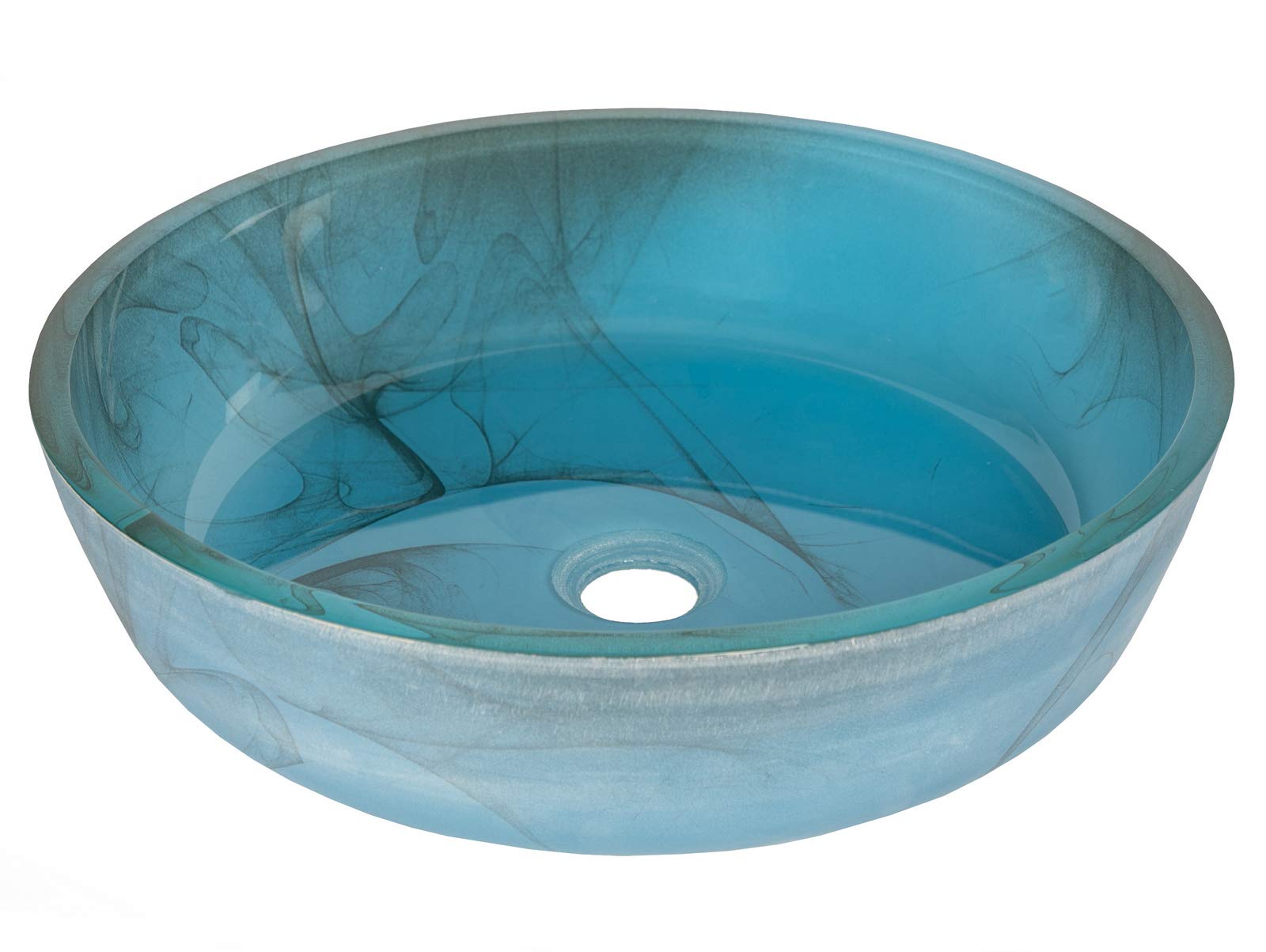 Blue Mist Flat Bottom Glass Vessel Sink for Bathroom Vanity - Modern Rectangular Basin for Powder Room, Guest Bath & Master Bath Decor