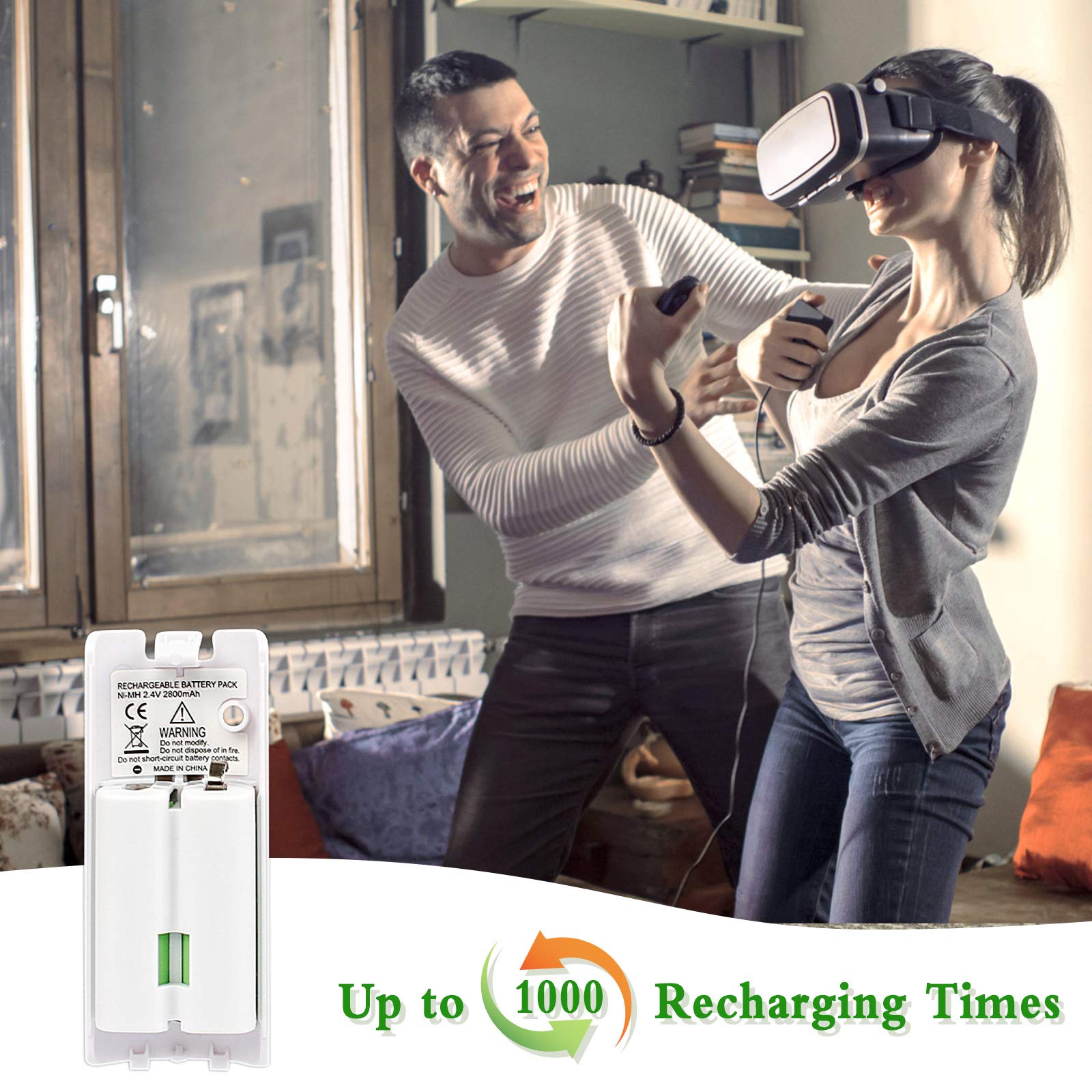 4 Pcs Rechargeable Wii Remote Batteries - 2800mAh High Capacity Battery Pack for Nintendo Wii/Wii U Controller (White) | Long Lasting Power for Gaming Sessions & Family Game Nights