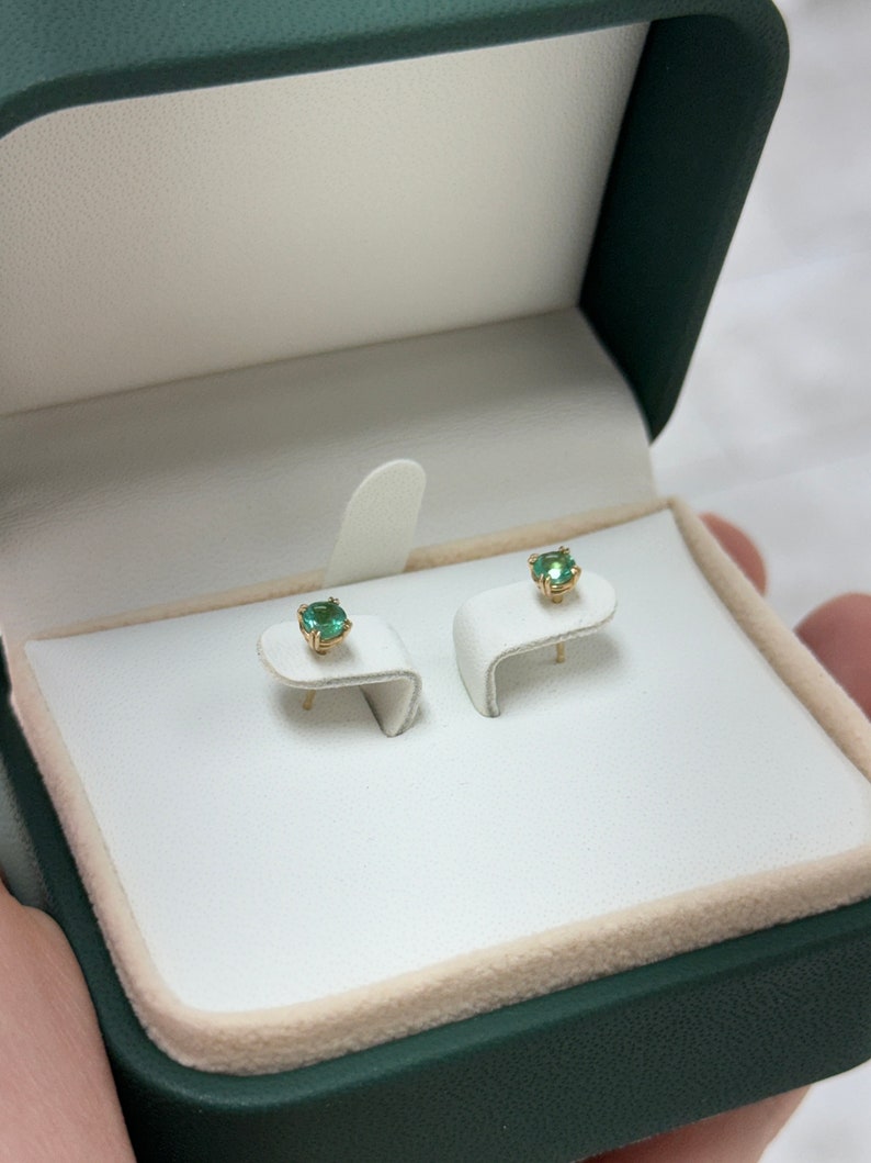 0.50tcw 14K Gold Natural Round Cut Emerald Double Claw Prong Stud Earrings for Women & Men - Perfect for Weddings, Parties & Everyday Wear