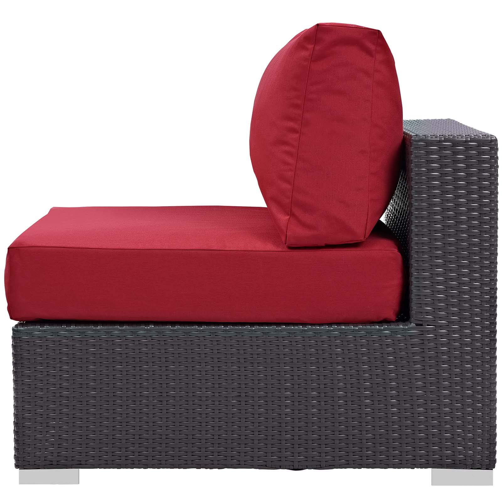 Modern Outdoor Patio Lounge Sofa Set with Chair & Coffee Table - Wicker Rattan Furniture with Fire Pit - Red - Perfect for Backyard, Garden, and Poolside Relaxation