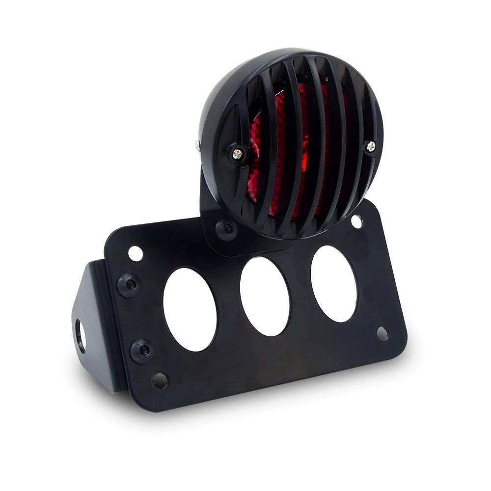 Universal Motorcycle Tail Light & License Plate Bracket - Side Mount Grill Design for Bobber, Chopper - Compatible with Yamaha, Suzuki, Kawasaki & Custom Bikes - Perfect for Night Riding & Motorcycle Modifications