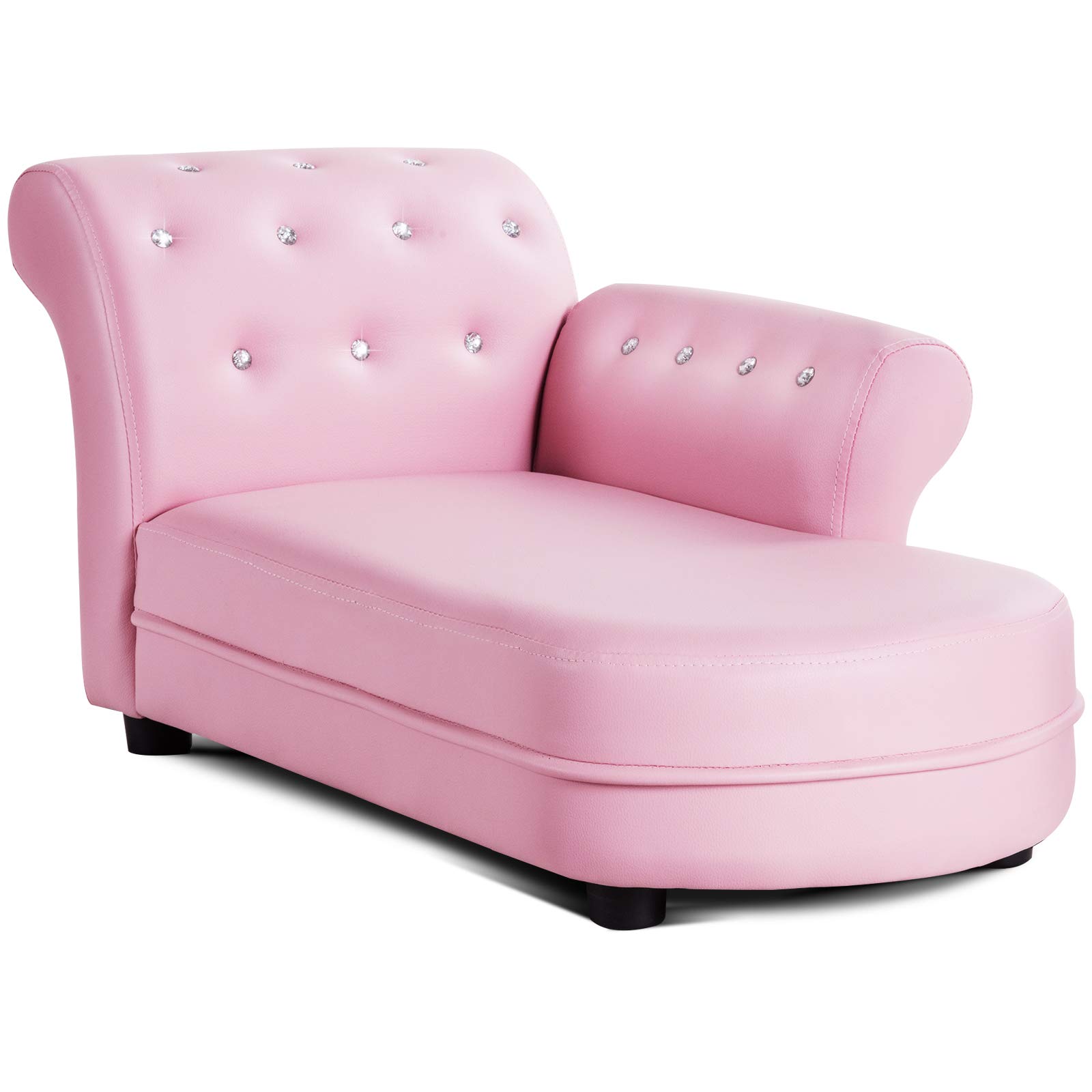 GLACER Pink Princess Toddler Sofa - PVC Leather Kids Couch with Embedded Crystals, Upholstered Chaise Lounge & Armchair for Girls | Perfect for Playrooms, Bedrooms & Birthday Gifts