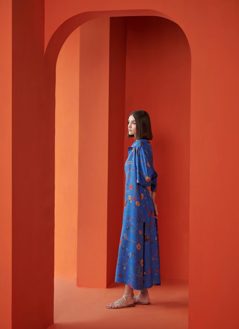 Kasturi Shirt Dress - Premium Muga Satin Cobalt Blue - Elegant Office Wear & Casual Outfit for Women