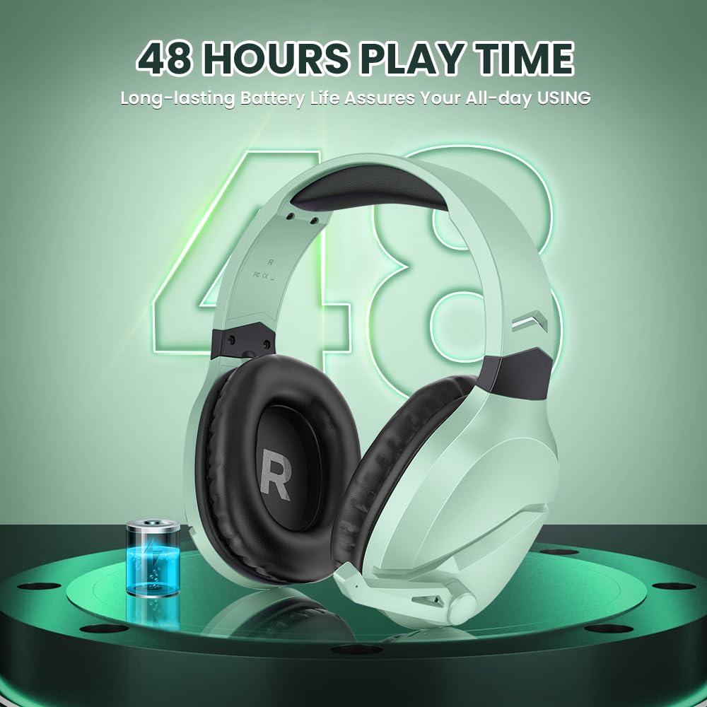 Wireless Gaming Headset with Noise Canceling Mic for PS5, PC, PS4 - 2.4G/Bluetooth Headphones with USB-C & Wired Controller Mode (Green) | Perfect for Competitive Gaming & Online Chat