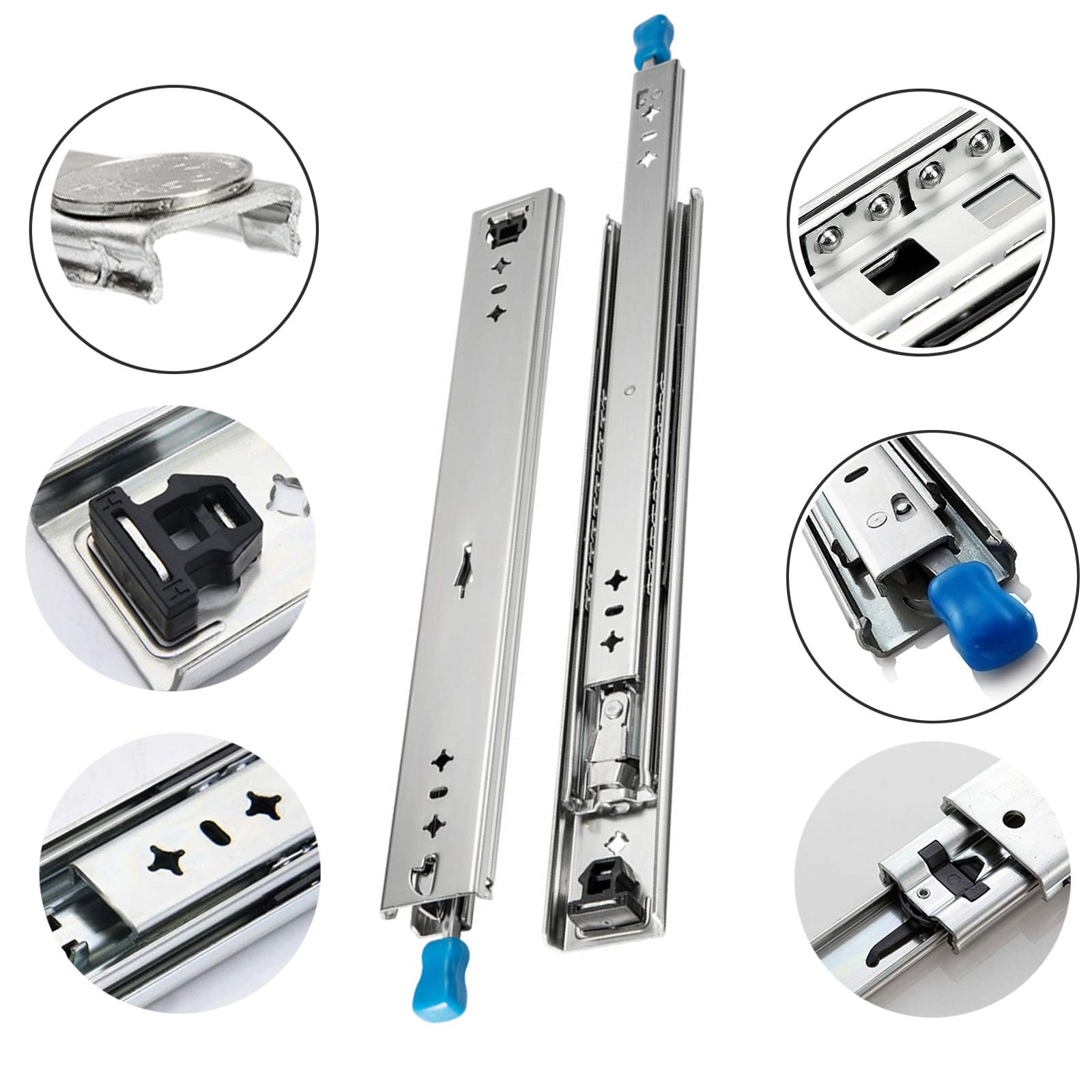 2-Pack Heavy Duty Ball Bearing Drawer Slides - 3-Fold Full Extension Glides with 240lb Weight Capacity | Perfect for Kitchen Cabinets, Office Furniture & DIY Storage Solutions