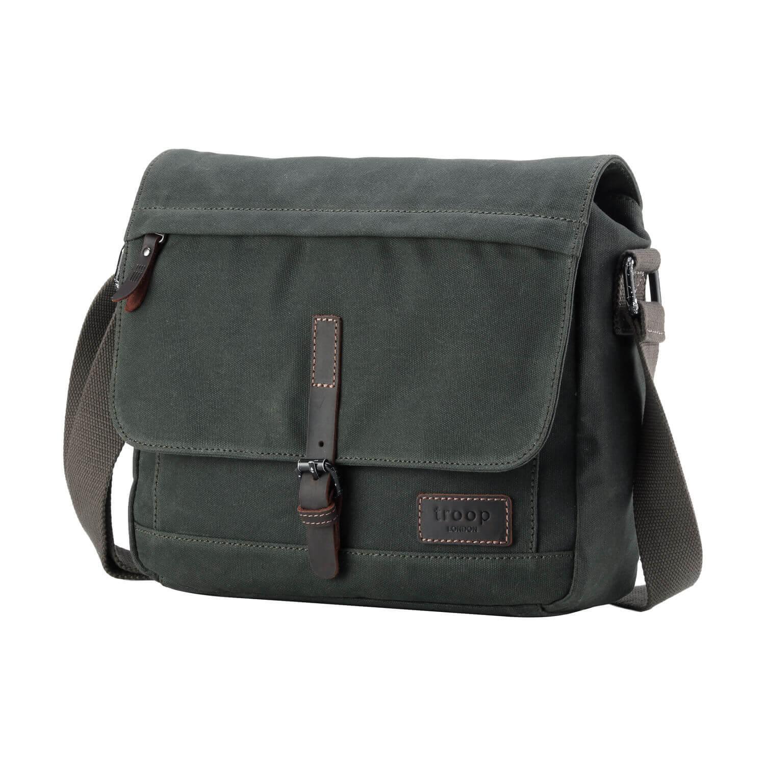TRP0443 Troop London Heritage Canvas Leather Messenger Bag - Stylish Laptop & Tablet Friendly Travel Bag for Work, School & Daily Commute