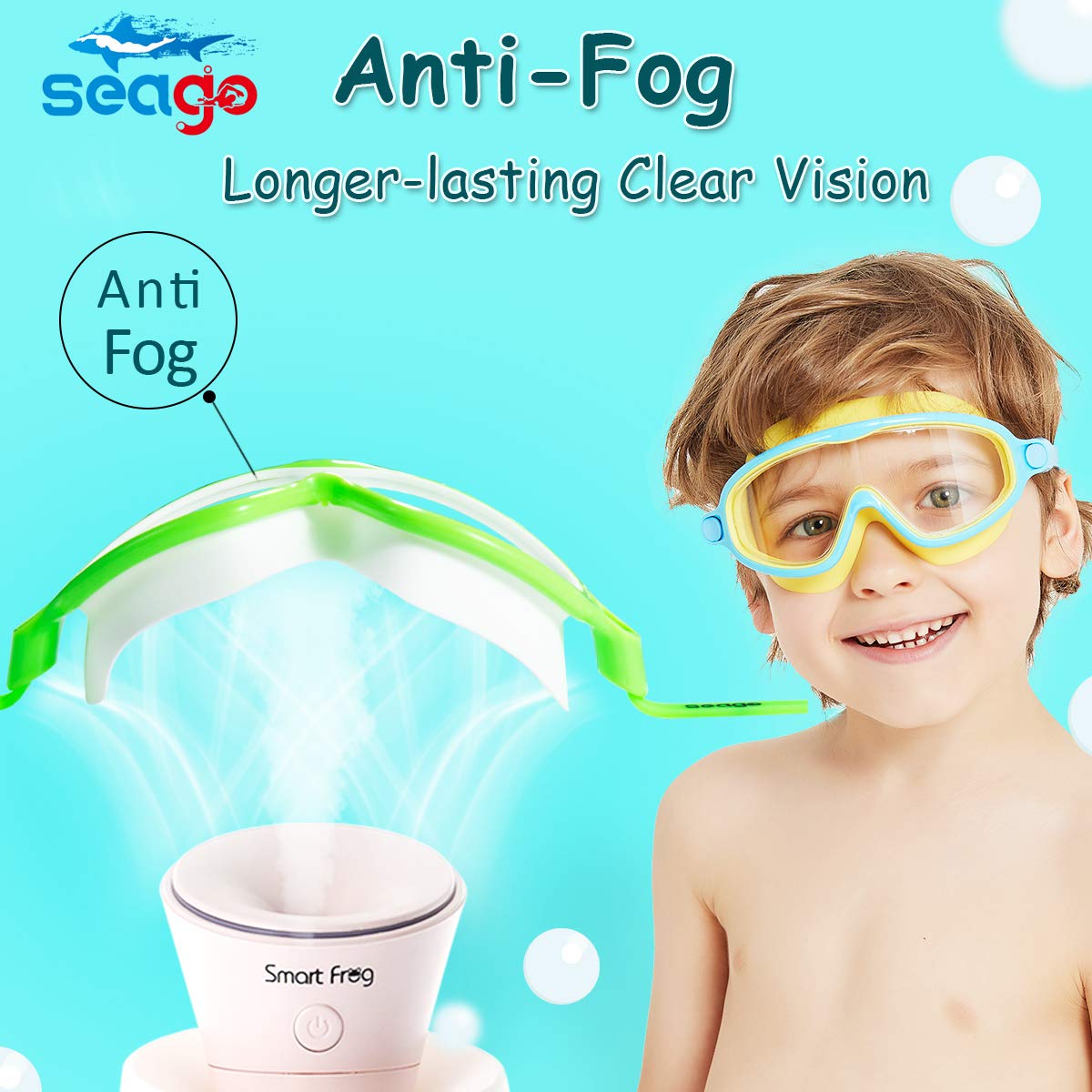 Seago Kids Swimming Goggles 2 Pack - Anti Fog & UV Protection Swim Goggles for Children Ages 3-15 - Wide View Lens for Pool, Beach & Swimming Lessons