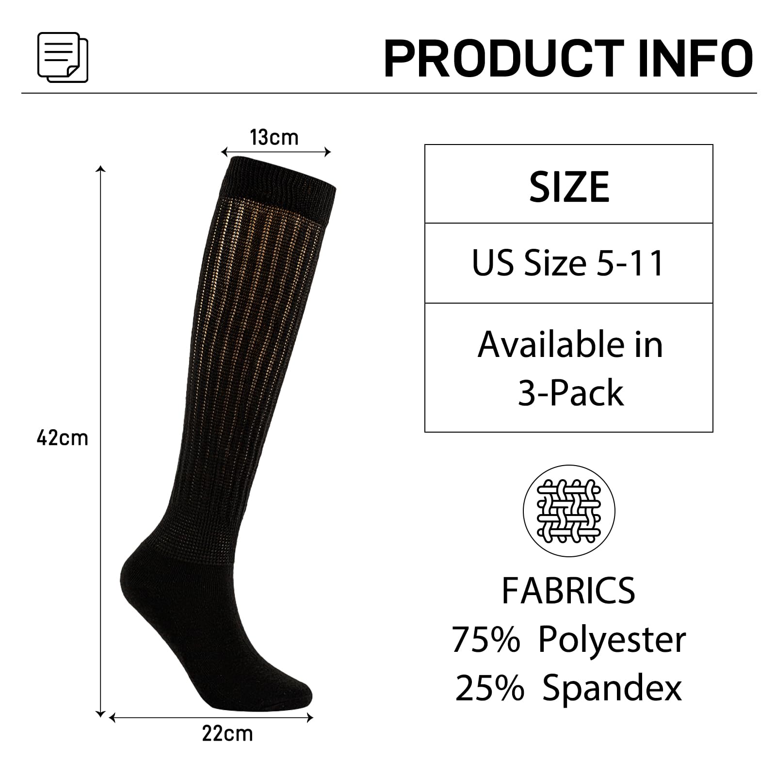 Women's Slouch Socks - 3 Pairs Long Knee High Scrunch Boot Socks for Women Size 5-11 | Thin & Comfortable Casual Socks for Spring & Summer | Perfect with Boots, Sneakers or Dresses