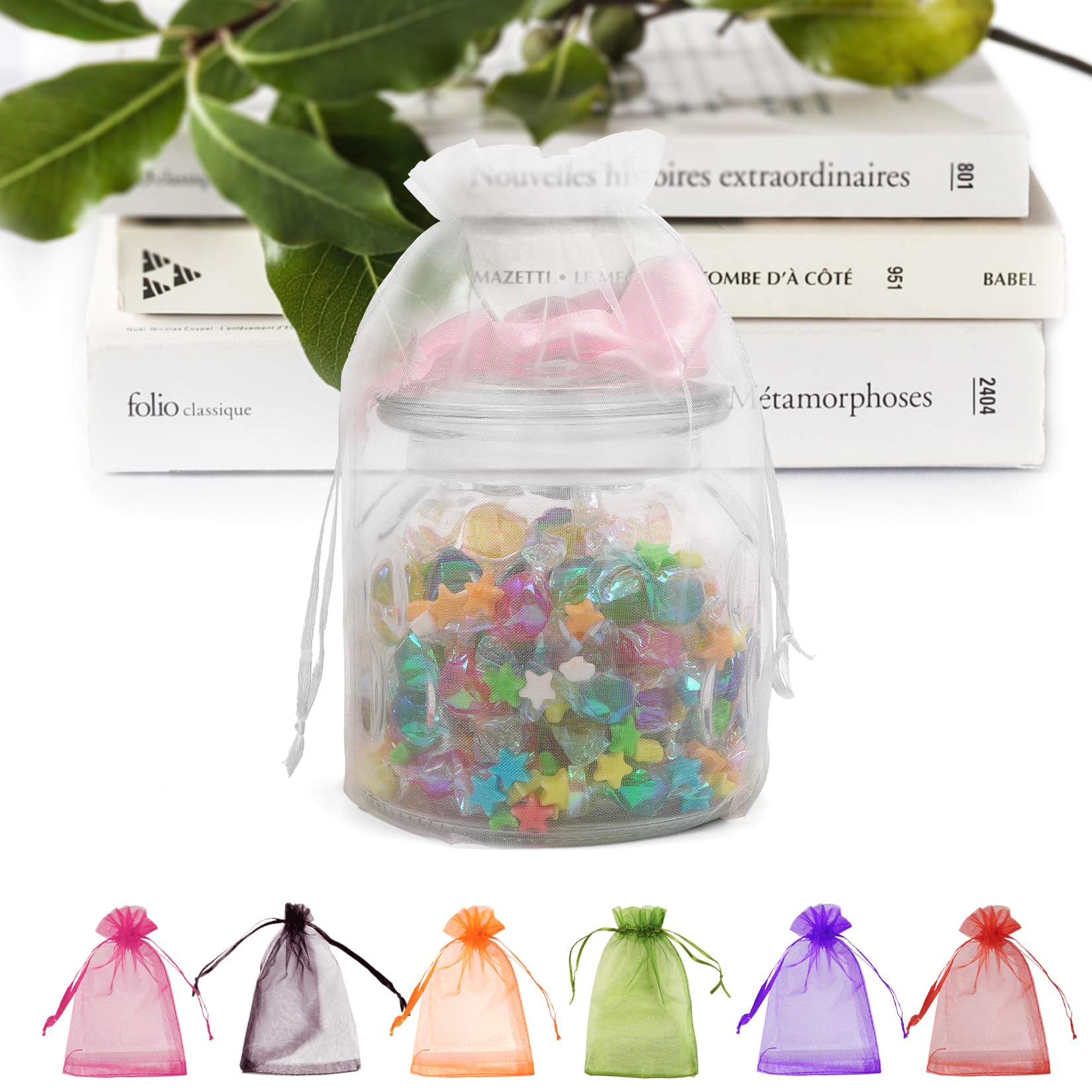 ANZNKU 50 Pack 6x9 Inch White Organza Gift Bags with Drawstring - Premium Sheer Mesh Favor Bags for Wedding, Party, Christmas & Halloween Gifts - Perfect for Jewelry, Candies, Soaps & Party Favors