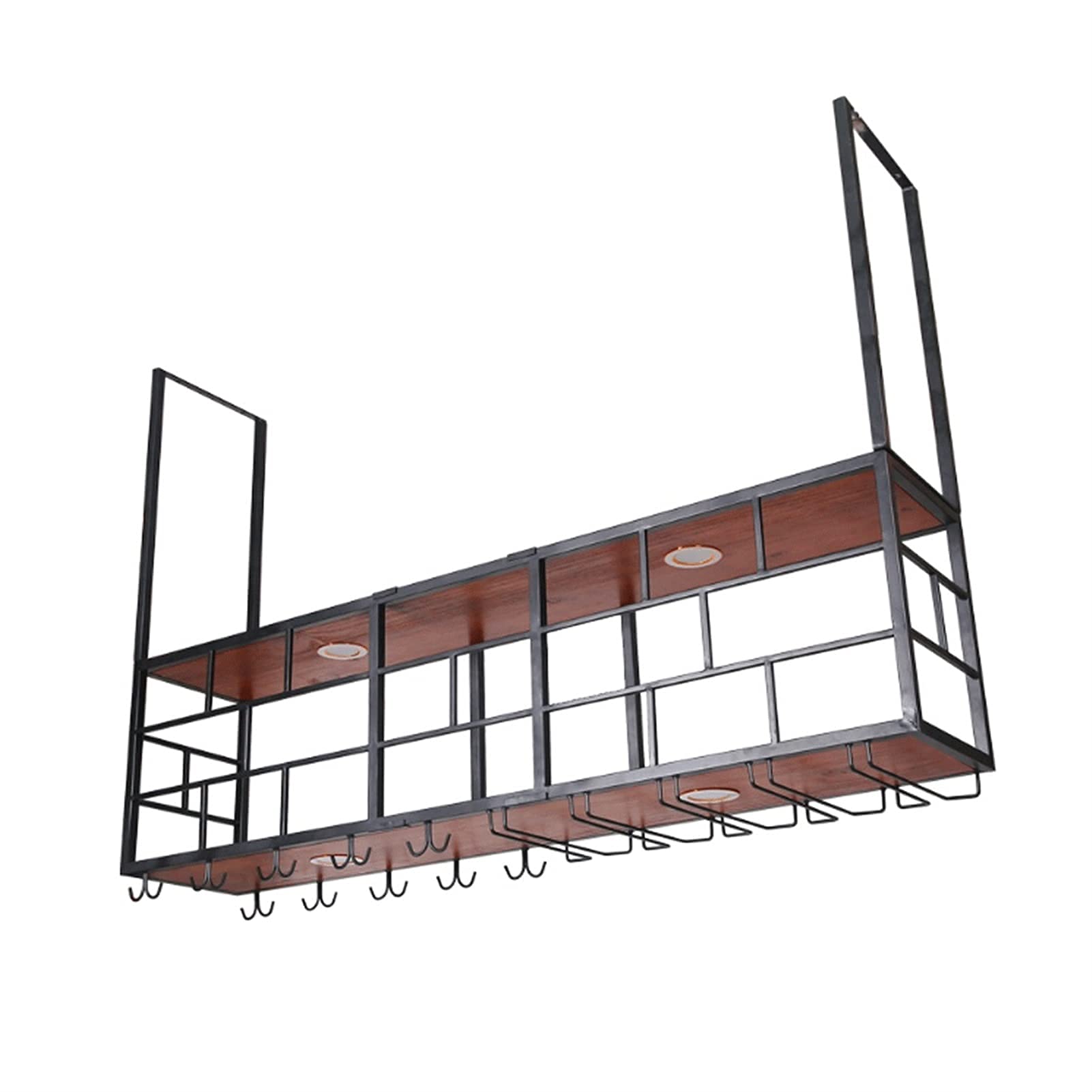 Wall Mounted Wine Rack with Glass Holder - Hanging Ceiling Wine Shelf for Bars, Restaurants & Kitchens - Includes 2 LED Lights (100x30x80cm) - Perfect for Home Decor, Wine Storage & Entertaining Spaces