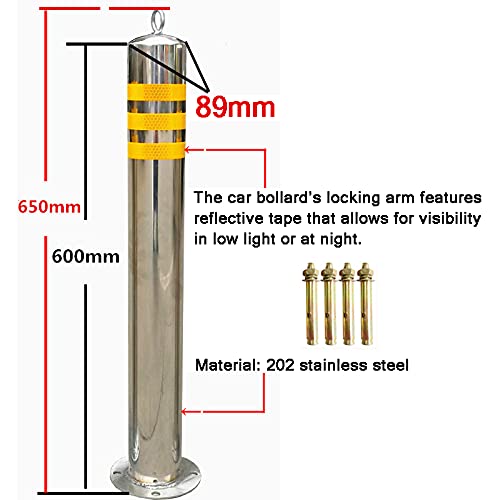 Stainless Steel Parking Lock Safety Barrier Bollard - Reflective Driveway Guard with 8 Free Anchor Bolts (650x89mm) | Perfect for Parking Lots, Garages & Road Safety Protection