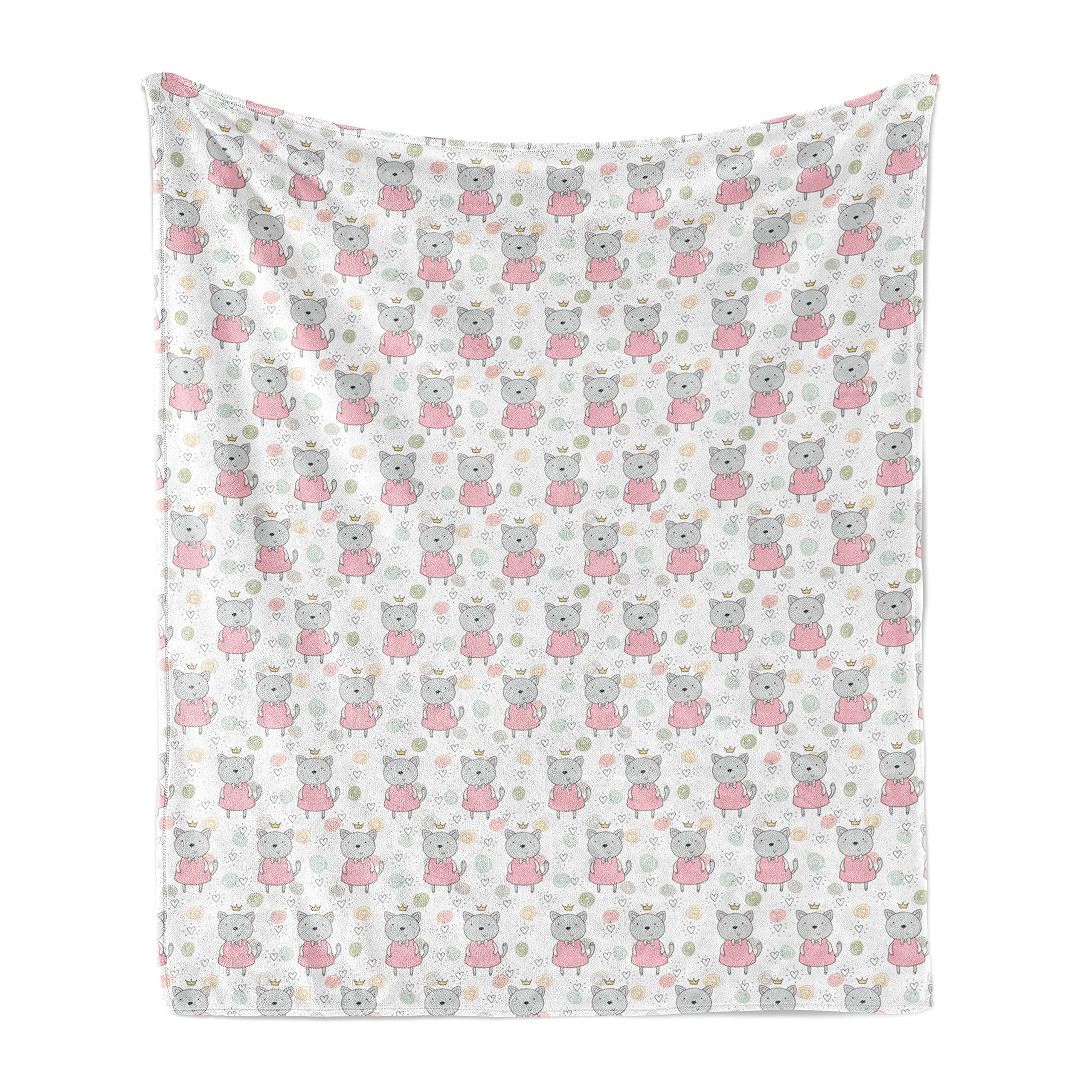 Ambesonne Cat Fleece Throw Blanket - Soft Flannel Blanket with Pink Dress Cat & Tiara Design, Colorful Swirl Background, 50x60 Inch Multicolor Cozy Blanket for Couch, Bed, Sofa - Perfect for Living Room, Nursery & Gift Giving