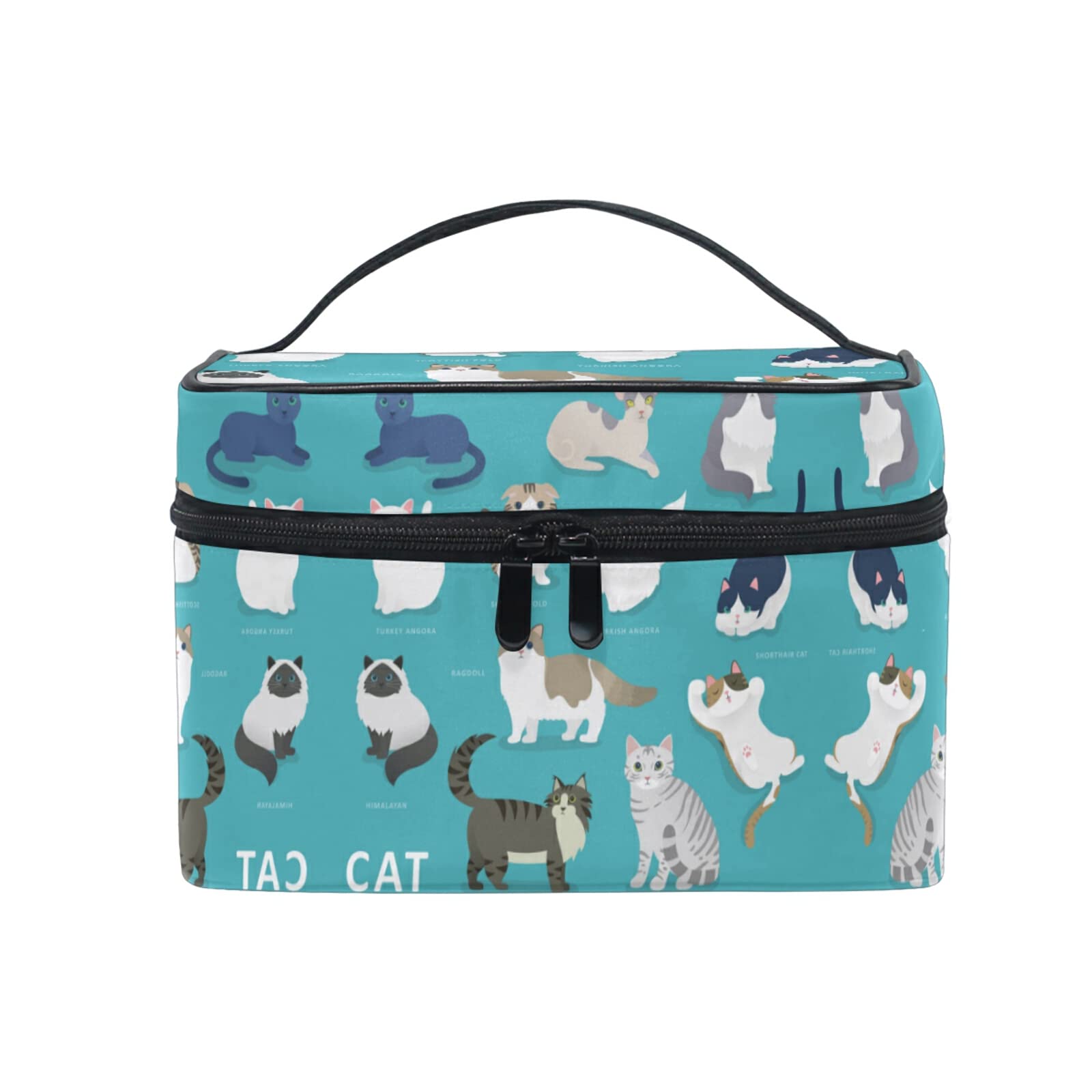 Cute Animal Print Cosmetic Bag - Cat & Rabbit Design Makeup Pouch with Zipper for Women & Girls | Travel Toiletry Organizer for Cosmetics, Brushes, and Accessories
