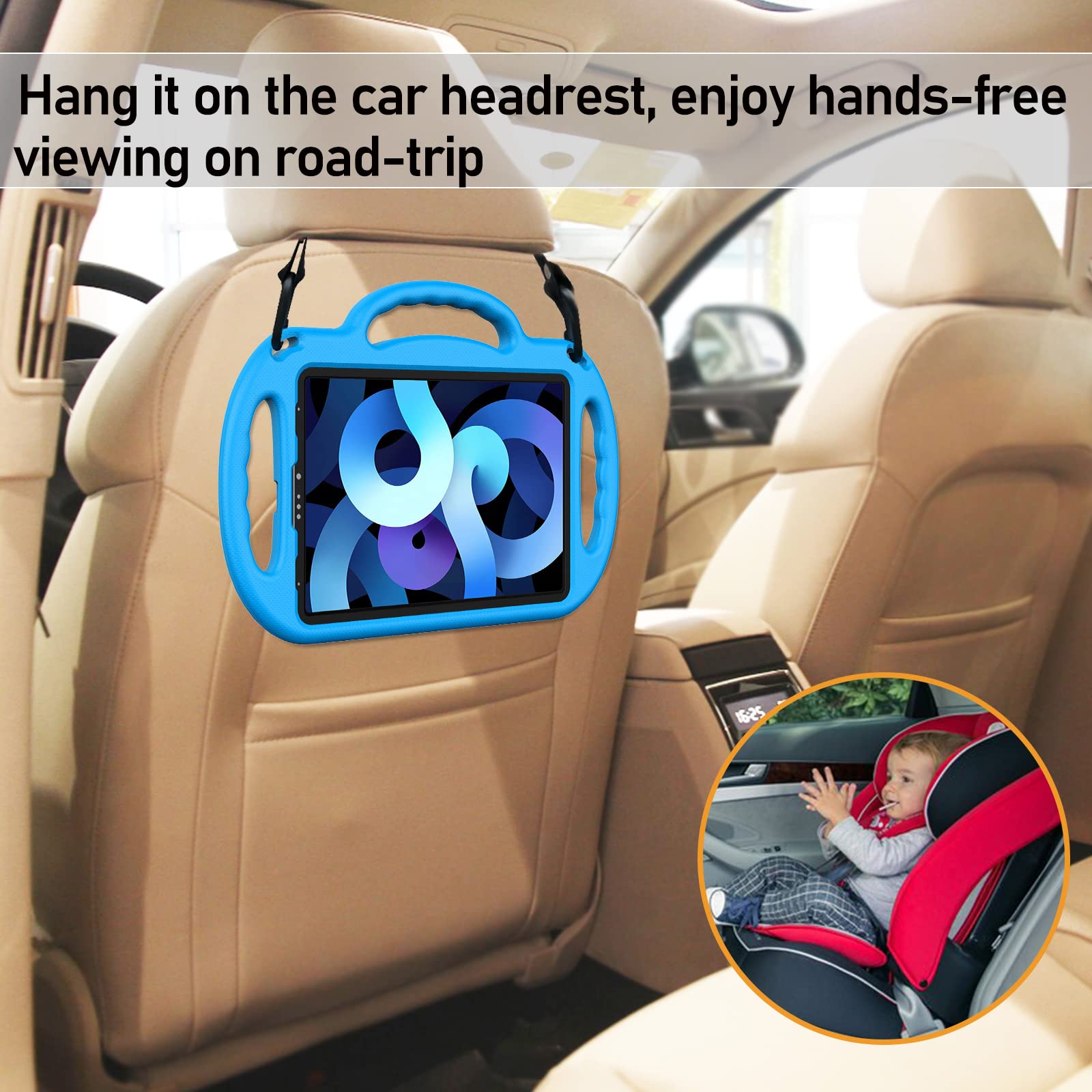 LTROP Shockproof Kids Case for iPad Air 6th Gen (11-inch 2024) & iPad Air 5th/4th Gen & iPad Pro 11 - Durable Protective Cover with Adjustable Shoulder Strap, Handle & Stand for 10.9-11 inch Tablets - Perfect for School, Travel & Home Use - Blue