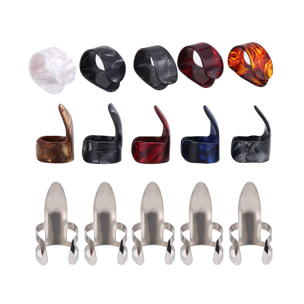 15Pcs Guitar Picks Variety Pack with Plastic Storage Box - Durable Thumb Picks & Finger Protectors for Guitar Training, Practice & Live Performances - Perfect for Beginners & Professional Musicians