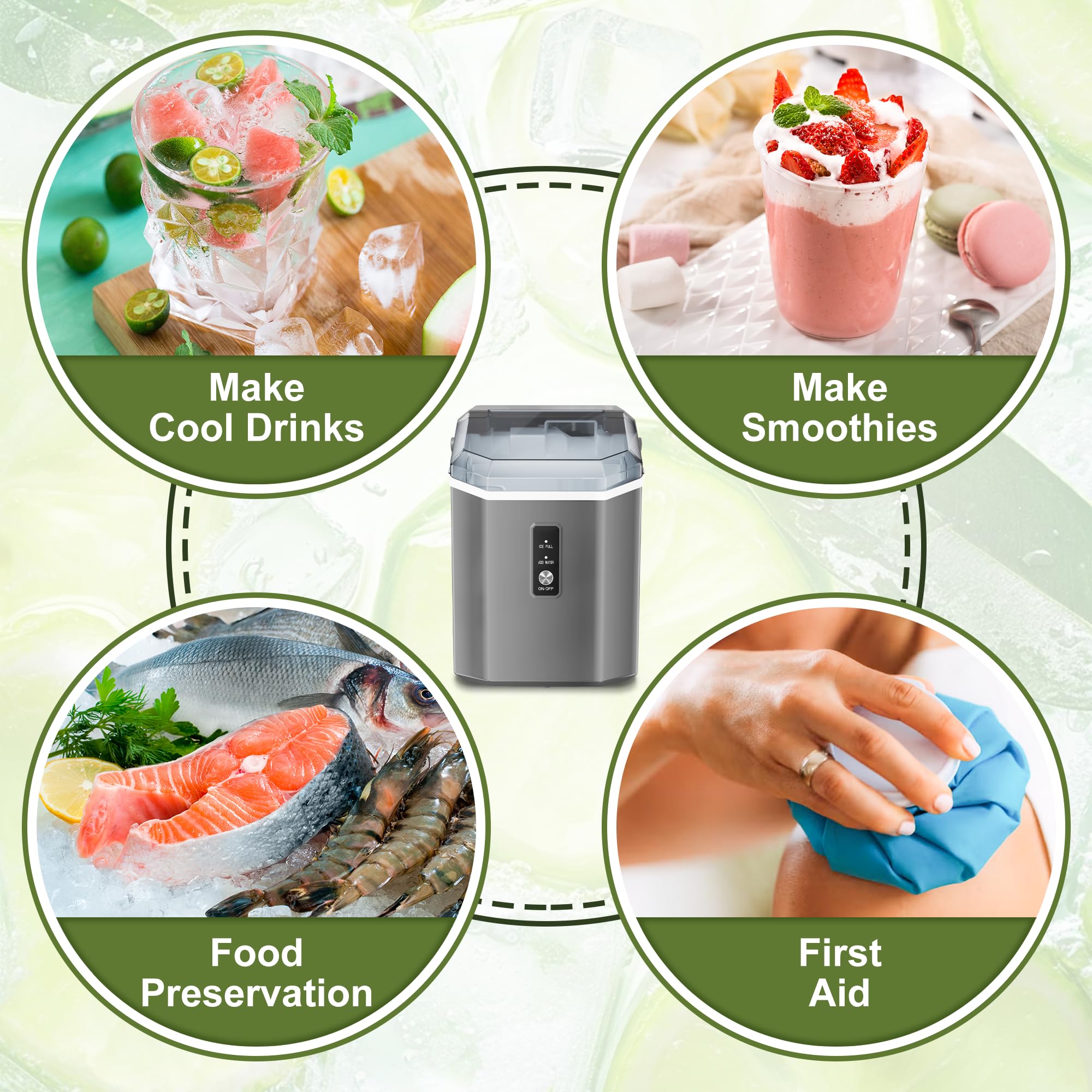 NicBex Countertop Nugget Ice Maker – 34Lbs/24H Self-Cleaning Portable Ice Machine with One-Button Operation – Perfect for Kitchen, Bar, Office & Party Use – Makes Chewable Pellet Ice for Cocktails, Sodas & Beverages (Gray)