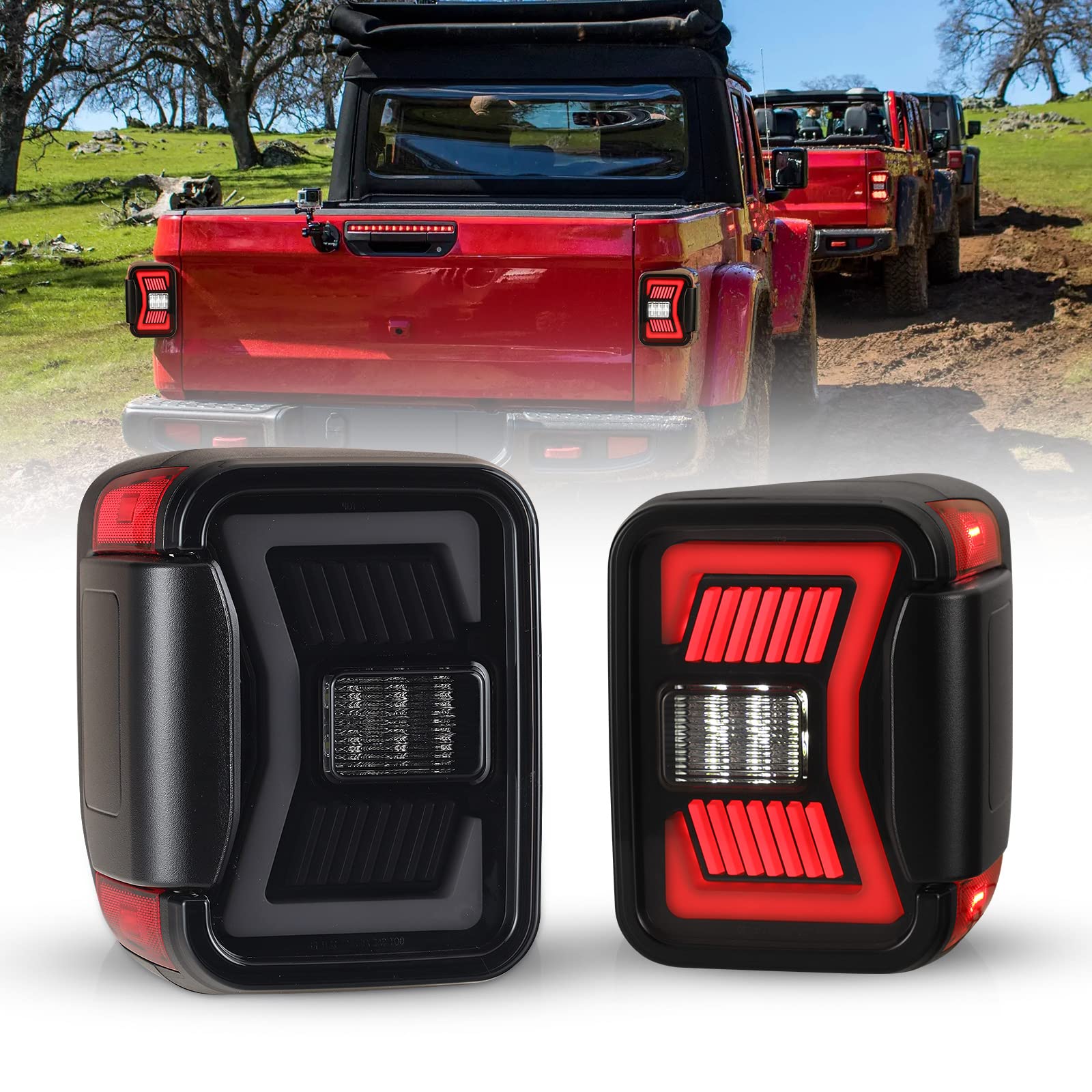 AUTOWIKI LED Tail Lights for 2019-2025 Jeep Gladiator JT - Black Smoke Lens Sequential Turn Signal Tail Lights (1 Pair) - Rear Lamps Replacement for Off-Roading & Night Driving