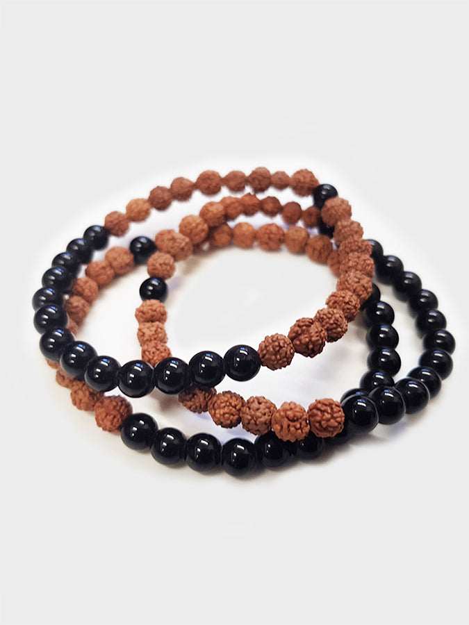 Authentic Rudraksha Yoga Studio Mala Bead Bracelet with Black Star - Perfect for Meditation, Yoga Practice & Spiritual Healing