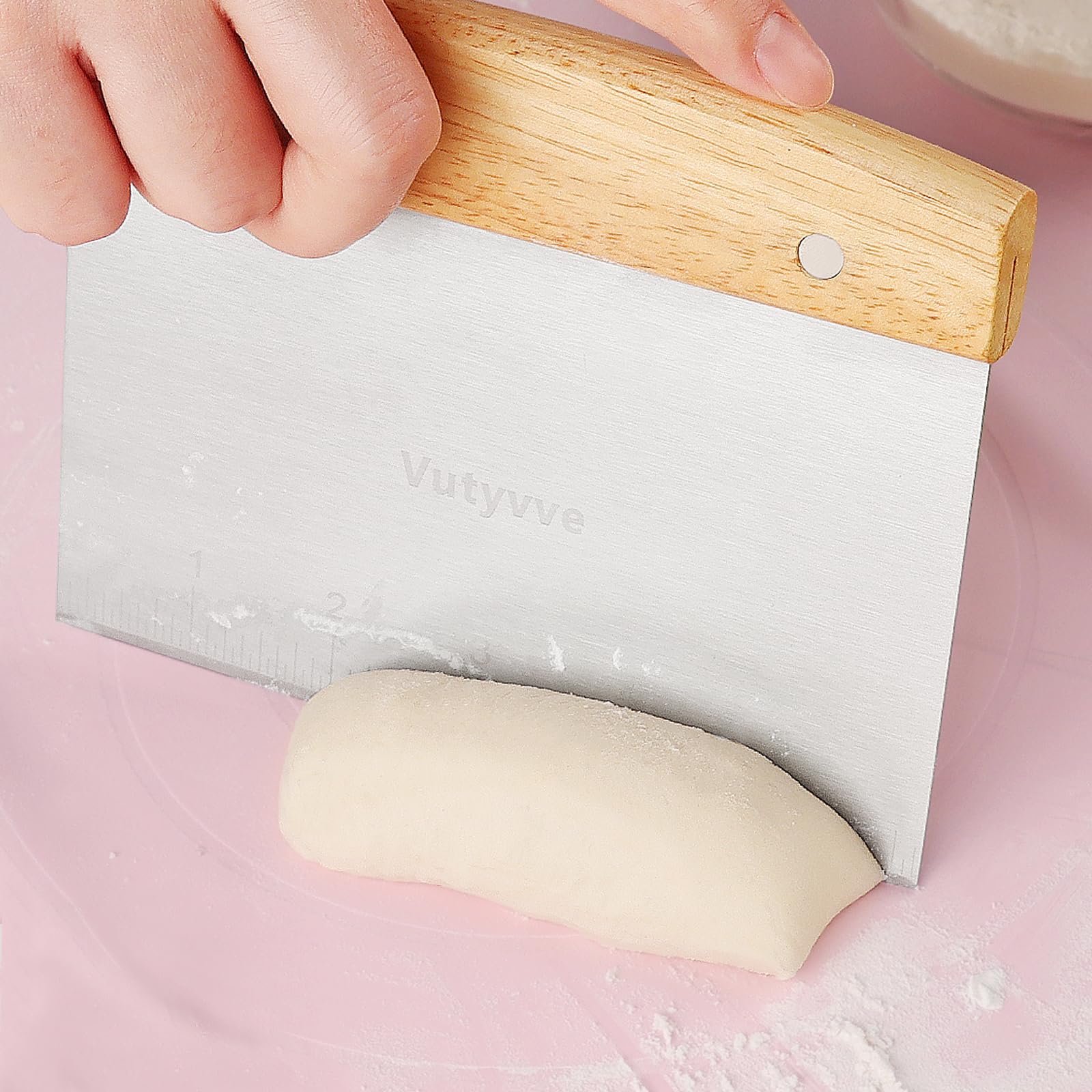 **Wooden Handle Stainless Steel Dough Scraper & 2 Plastic Pastry Scrapers - 3-Piece Baking Set for Pizza, Cake, Bread Dough - Perfect for Home Bakers & Professional Kitchens**