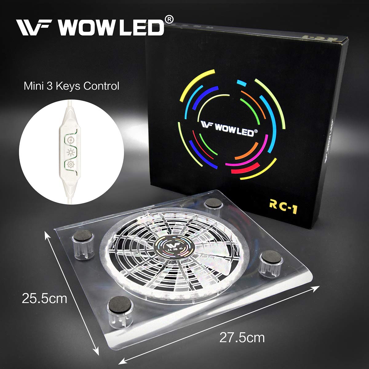 WOWLED Mini USB RGB LED Cooling Fan with 3-Key Control - Gaming PC Cooler for PS4, Xbox One X, Laptops & Desktops | Thermal Fan Pad, CPU Cooler & Case Lighting for Enhanced Gaming Performance