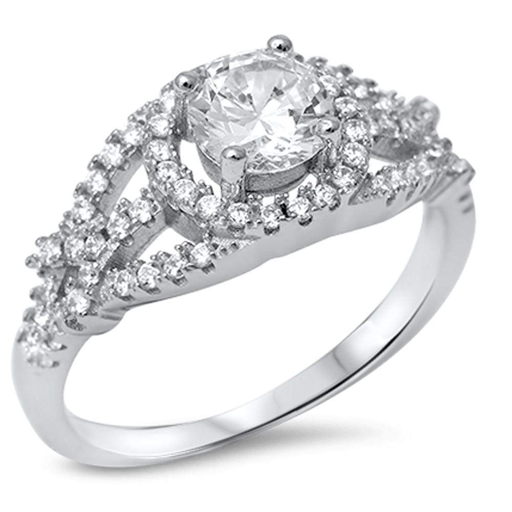 Elegant Halo Round Clear Cubic Zirconia Sterling Silver Ring for Women - Perfect for Weddings, Anniversaries & Special Occasions