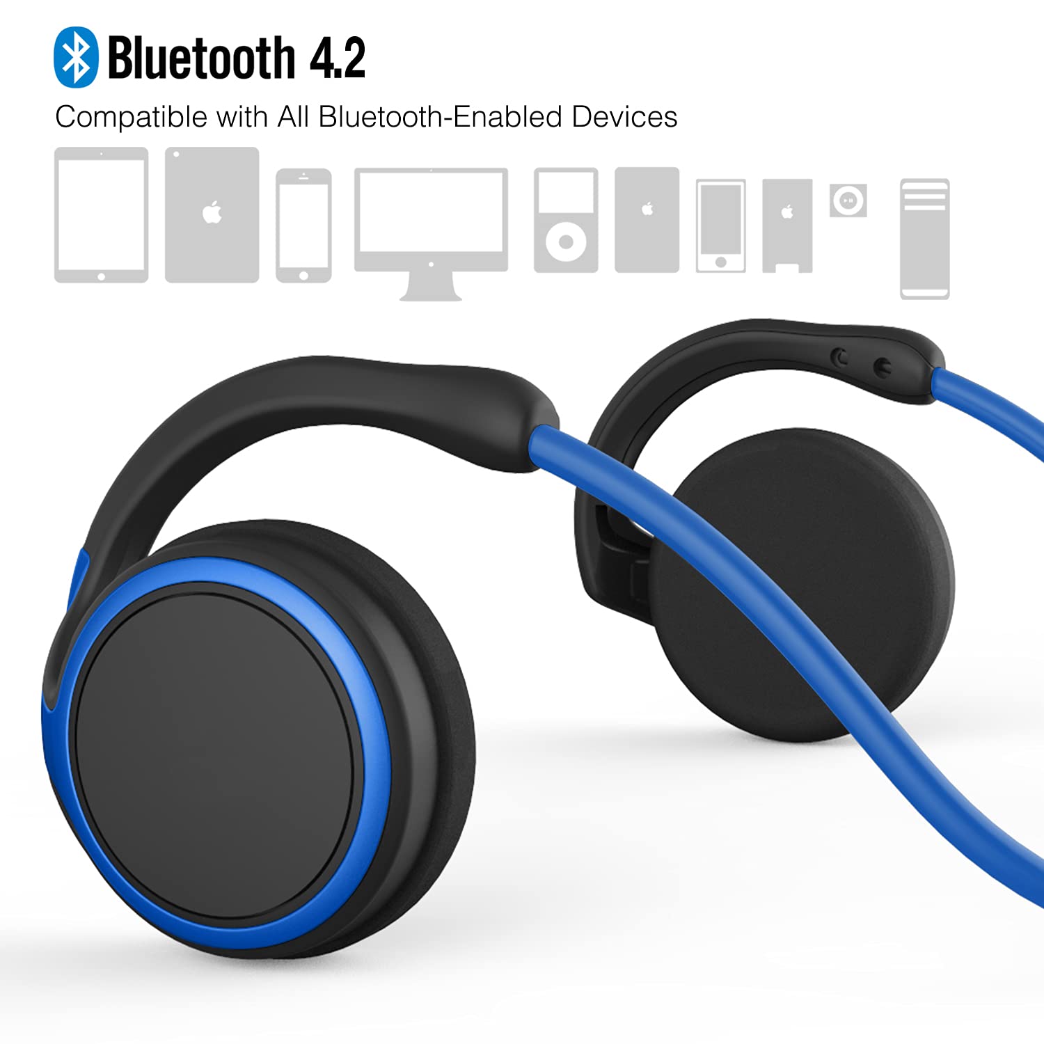RTUSIA Wireless Bluetooth Headphones - Sports Wrap Around Ear Headset with Built-in Mic, Crystal Clear Sound, 12H Battery Life, Foldable & Portable for Gym, Running, Travel - Blue