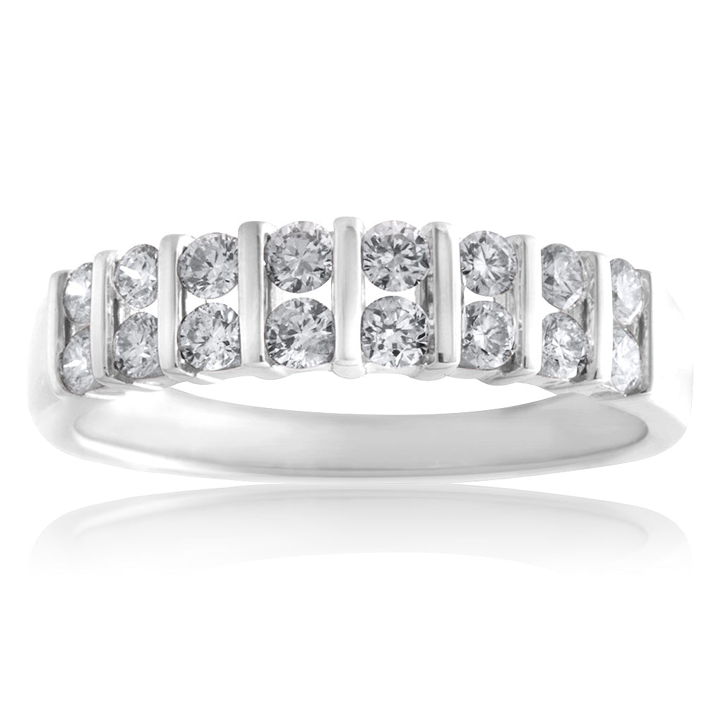 9ct White Gold 1/2 Carat Double Row Channel Set Diamond Ring for Women - Elegant Wedding, Engagement & Anniversary Jewelry Gift