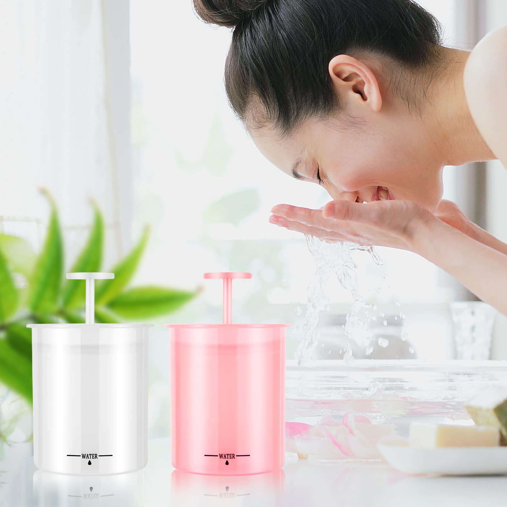 2Pcs Facial Cleansing Foam Maker - Deep Pore Cleanse & Exfoliate for Soft Skin, Travel & Home Use (Pink & White) | Perfect for Daily Skincare Routine & Spa Days