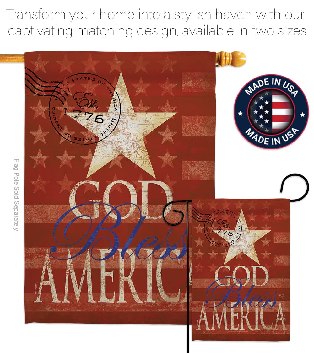 Patriotic God Bless America House Flag Set 28x40 with Pole for Outdoor Decor
