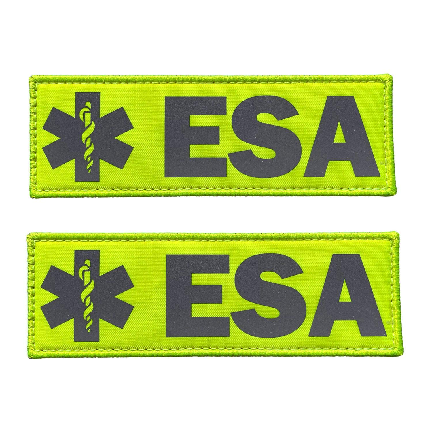 JUJUPUPS Reflective Dog Patches 2 Pack - ESA Approved Removable Hook & Loop Patches for Small/Large Service Dogs (6x2 Inch, Lime Green) - High Visibility Safety for Night Walks & Outdoor Adventures