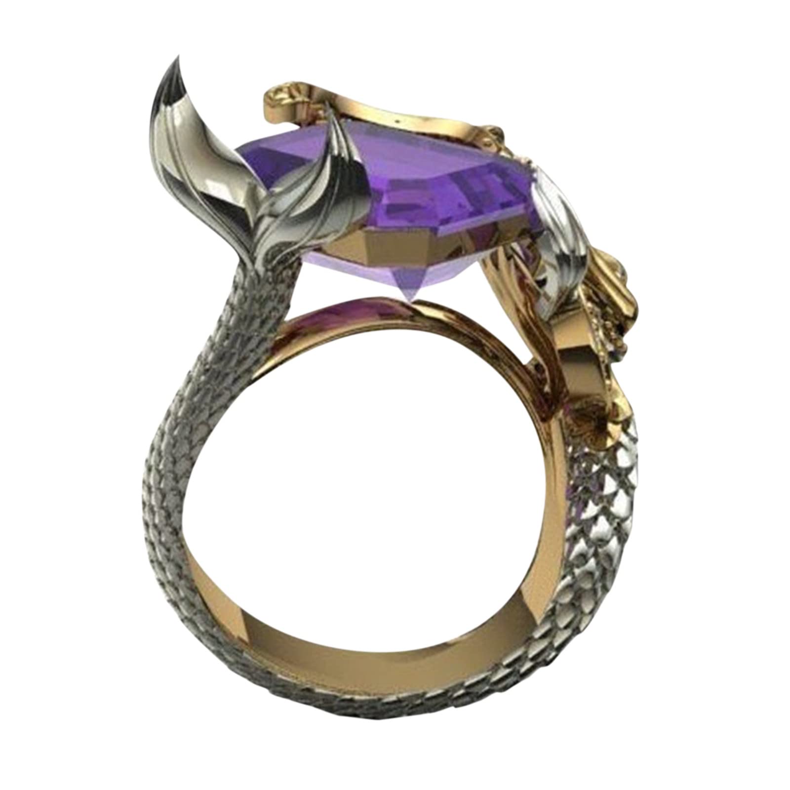 Adjustable Mood Ring for Women & Men - Mother's Day Gift Idea - Two Tone Mermaid Amethyst Stone Ring Set - Perfect for Parties, Gifts & Color-Changing Fun