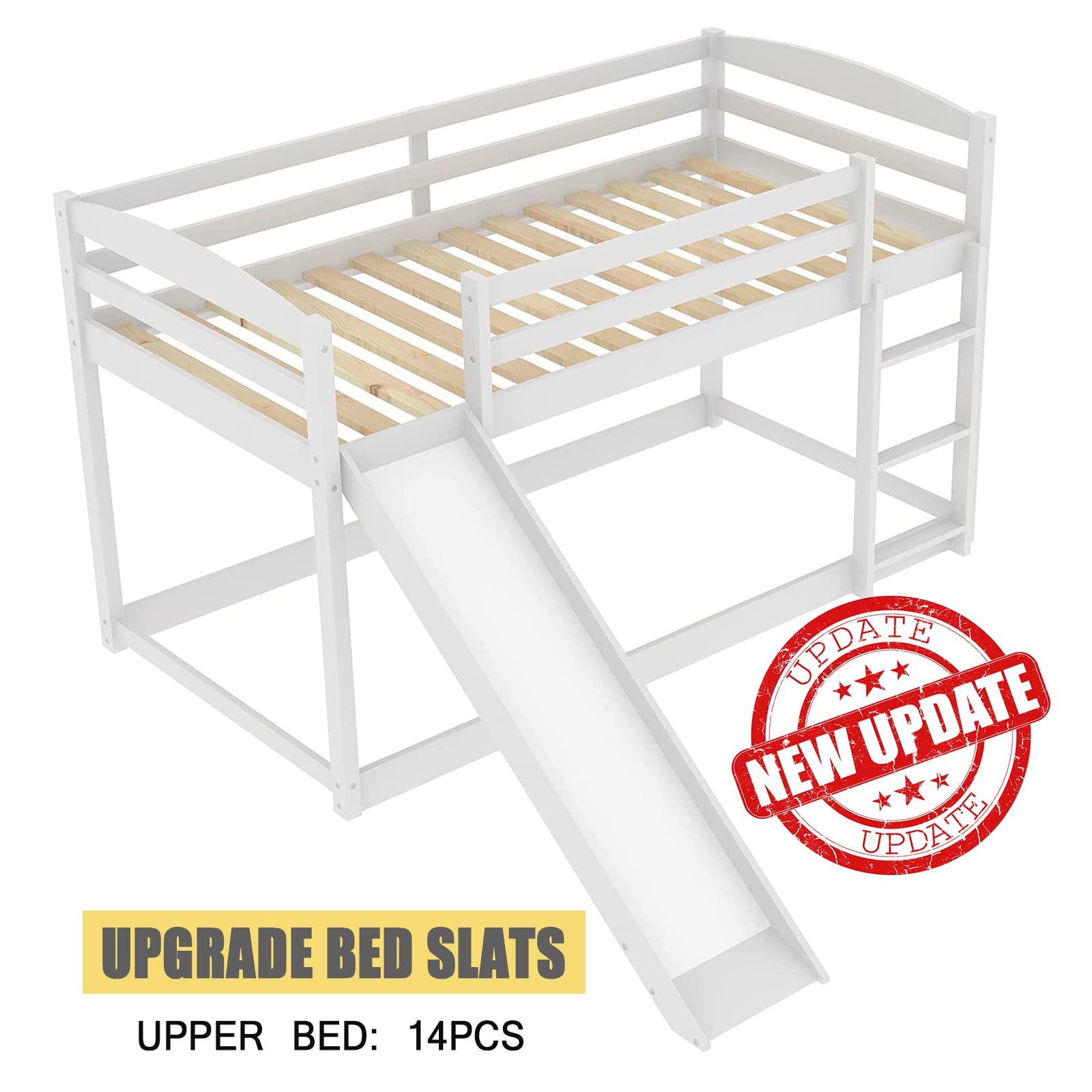 Harper & Bright Designs Twin Over Twin Wooden Bunk Bed with Slide & Ladder - Low Profile Kids Bunk Bed, No Box Spring Needed, White - Perfect for Small Bedrooms, Kids' Rooms & Sleepovers