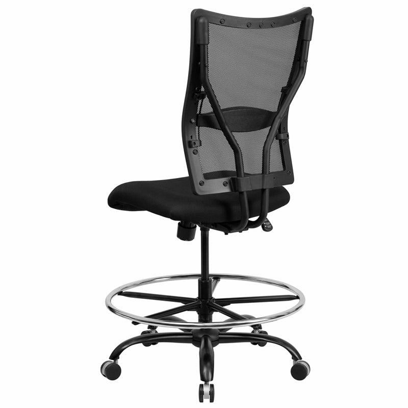 FLASH HERCULES Series Big & Tall 400 lb. Capacity Black Mesh Ergonomic Drafting Chair with Adjustable Arms - Perfect for Office, Gaming, and Home Workspaces