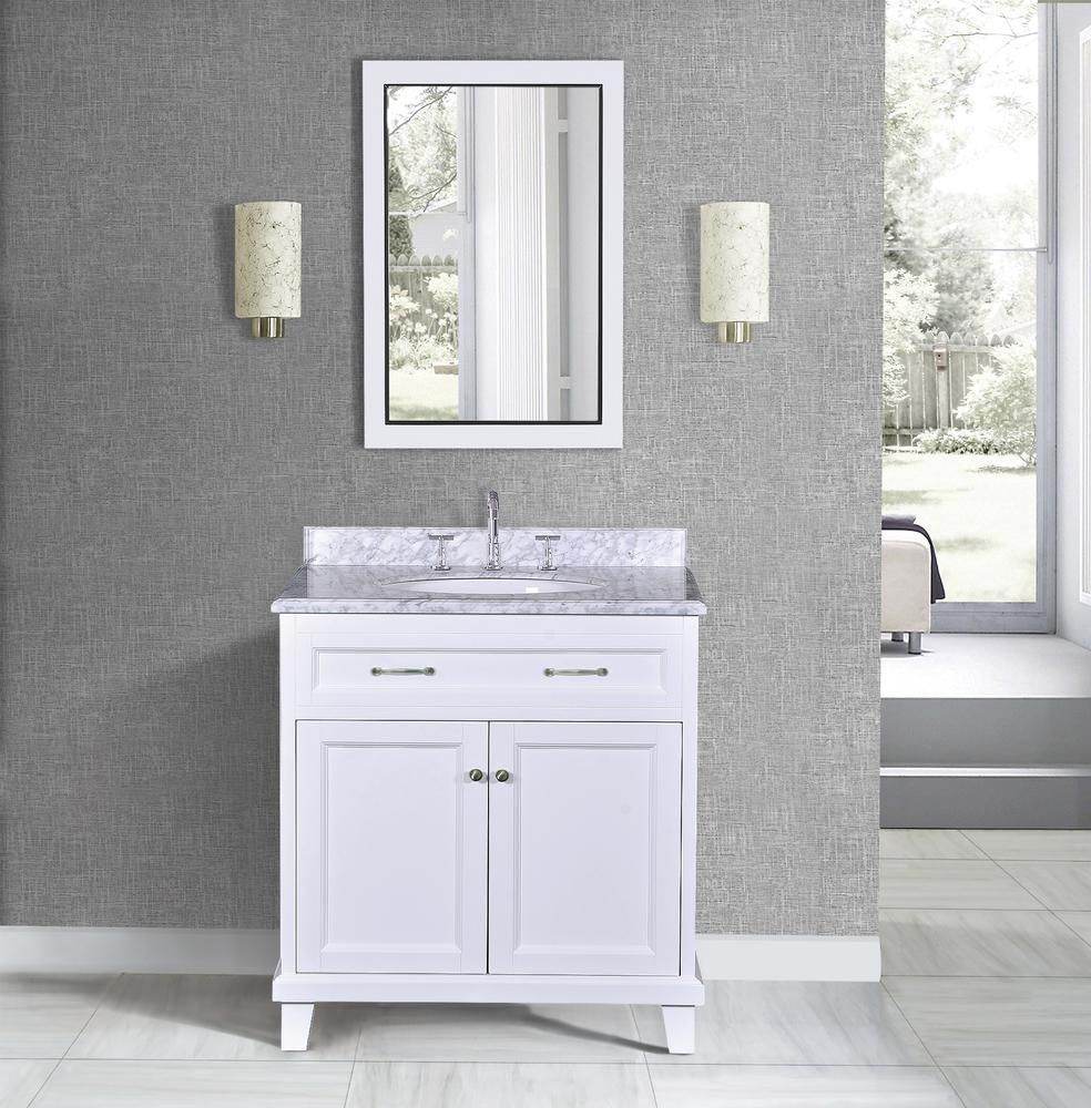 White Bathroom Vanity with Solid Wood Frame & Carrara Marble Top - 3 Size Options for Modern Bathroom Decor | Perfect for Master Bath, Guest Bath & Small Space Remodeling